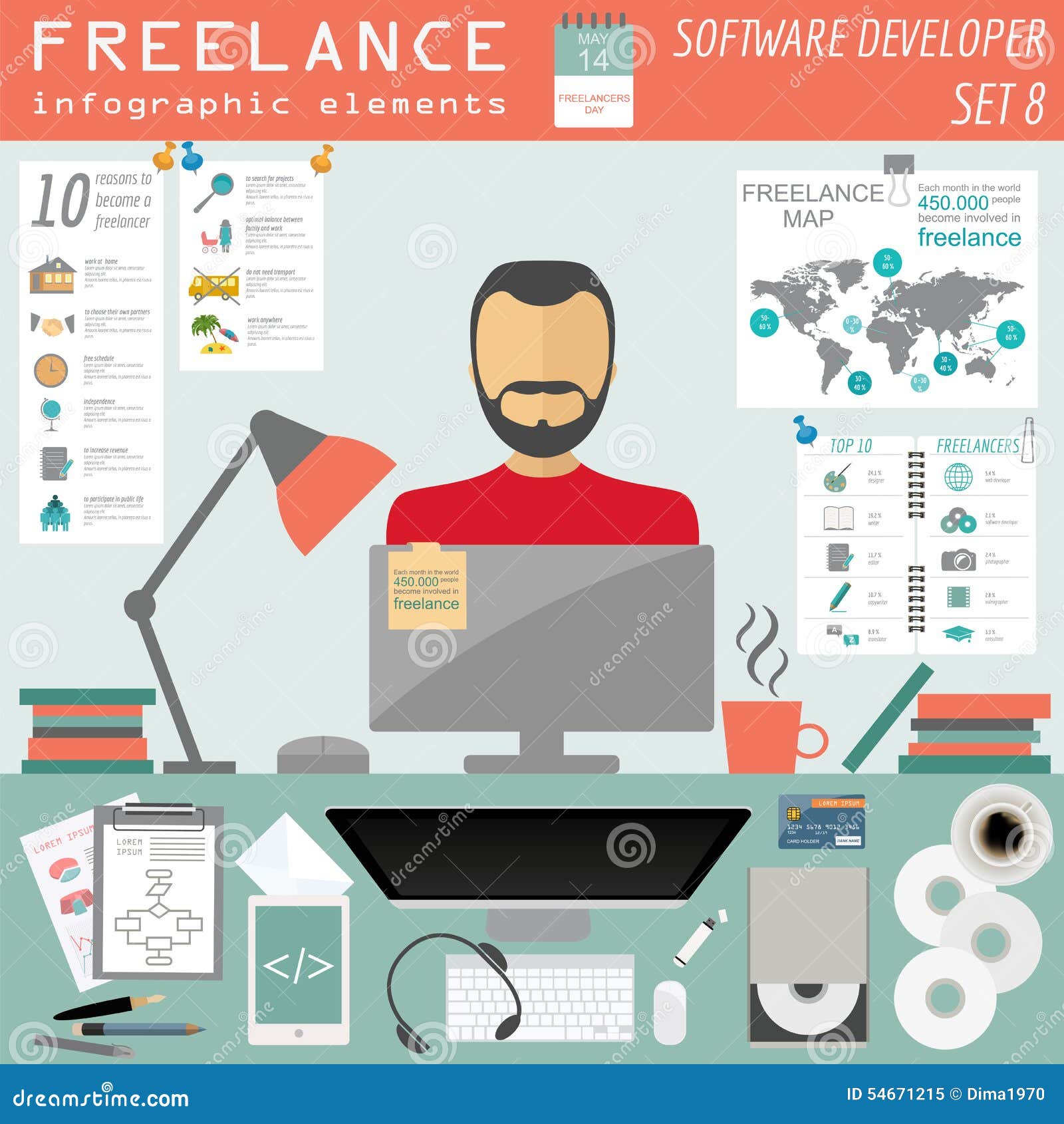  Freelance  Infographic Template Set Elements For Creating 