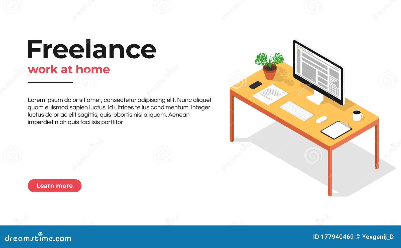 Freelancer Workplace Working At Home And Home Office Concept Freelance Jobs And Vacancies Concept Desktop Computer Home Plant Stock Vector Illustration Of Place Monitor