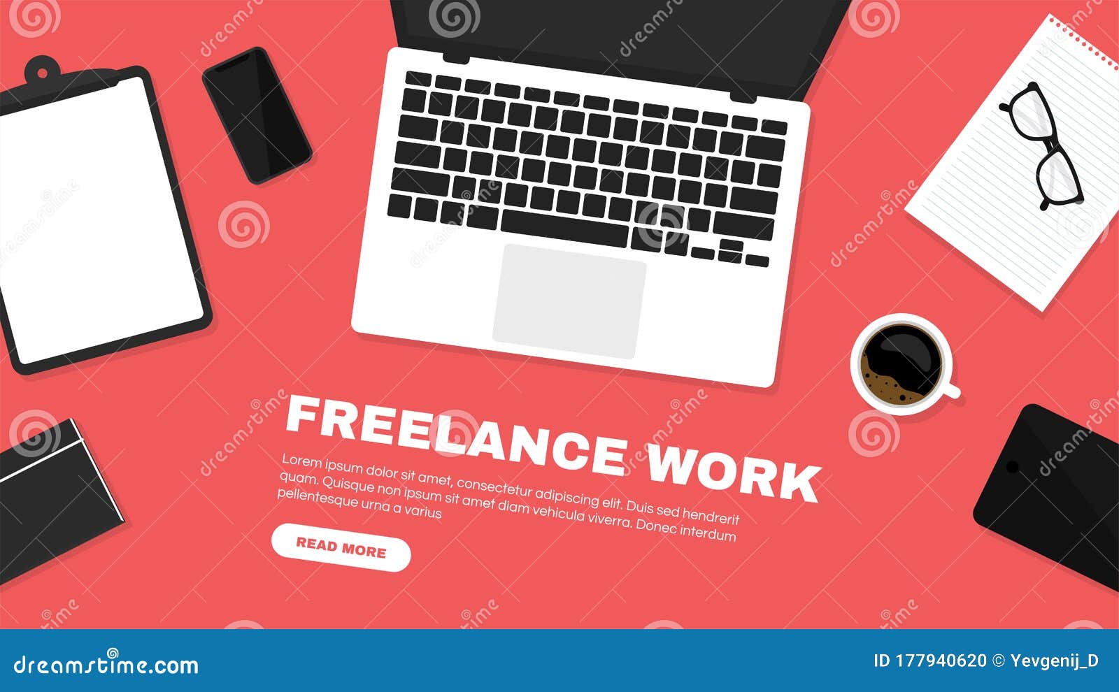 Freelancer Workspace Workspace In Top View Working At Home And Home Office Concept Freelance Jobs And Vacancies Concept Laptop Stock Vector Illustration Of Freelance Freedom