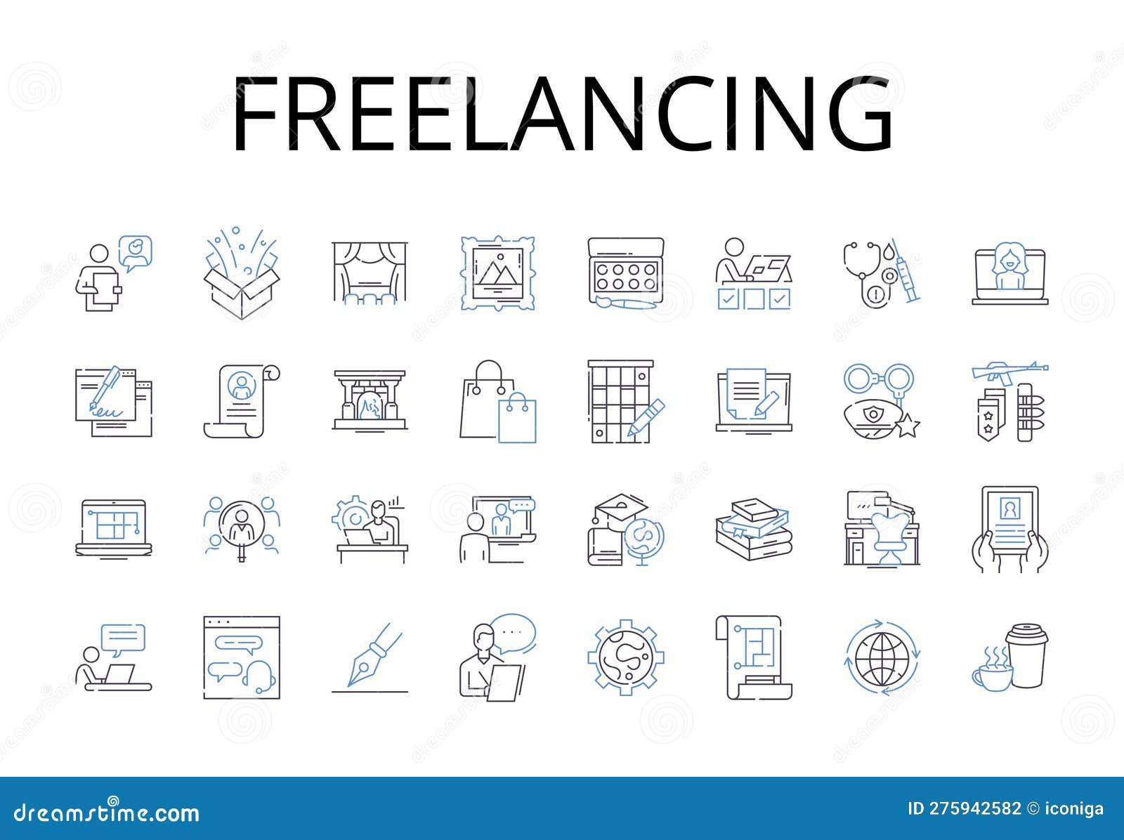 freelancing line icons collection. self-employment, independent work, outsourcing, work from home, remote work, side