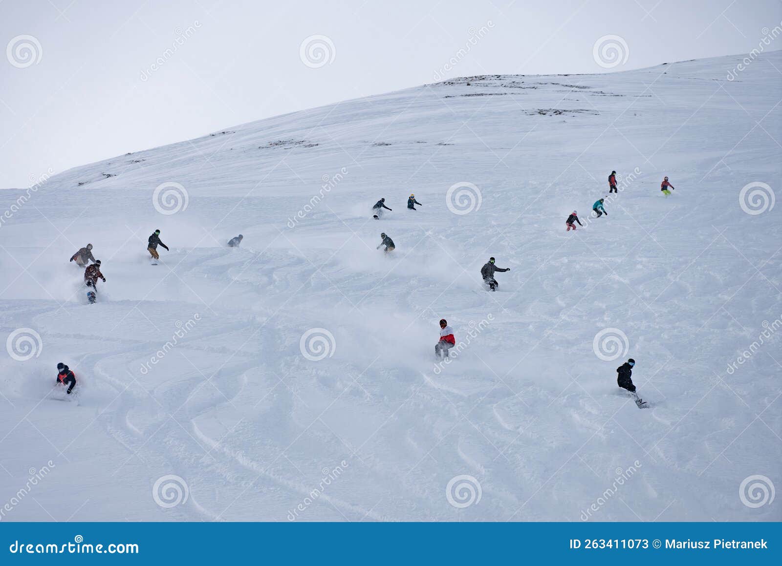 freeride group in powder, snowboarding in alpes resort in winter. snowboard freeride i deeep powder snow. freeride winter in