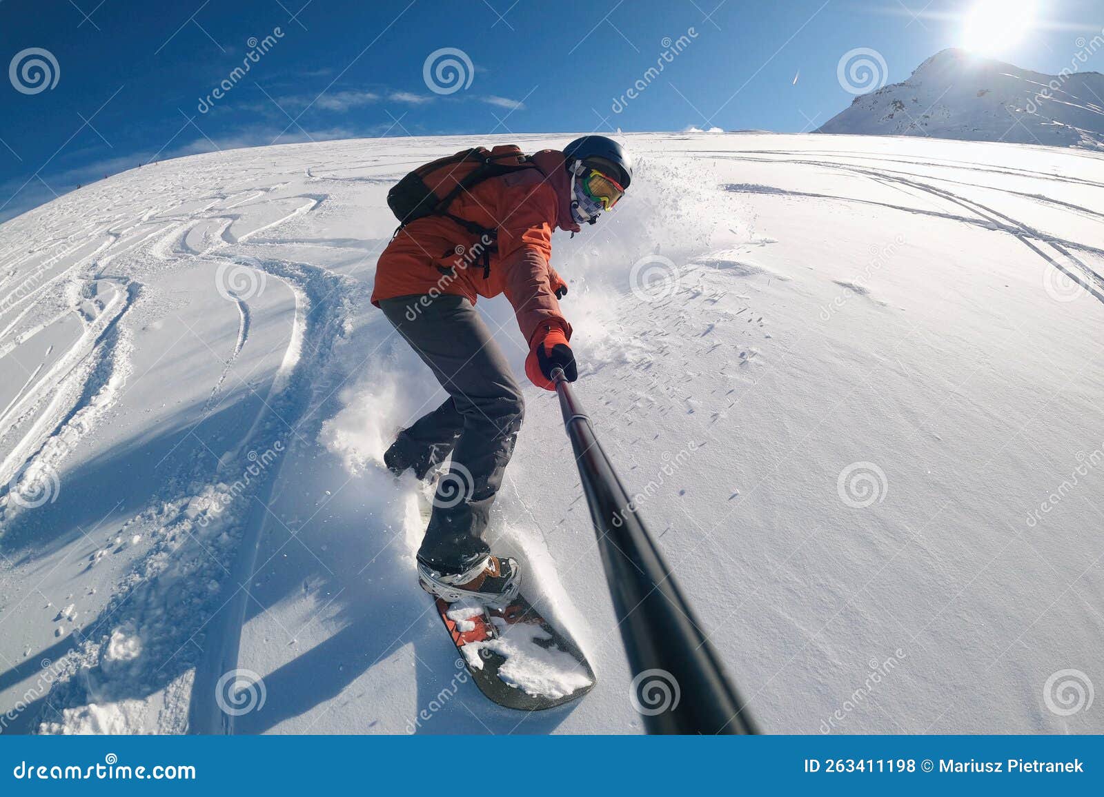 Freeride Powder, Snowboarding in Alpes Resort in Winter. Snowboard ...