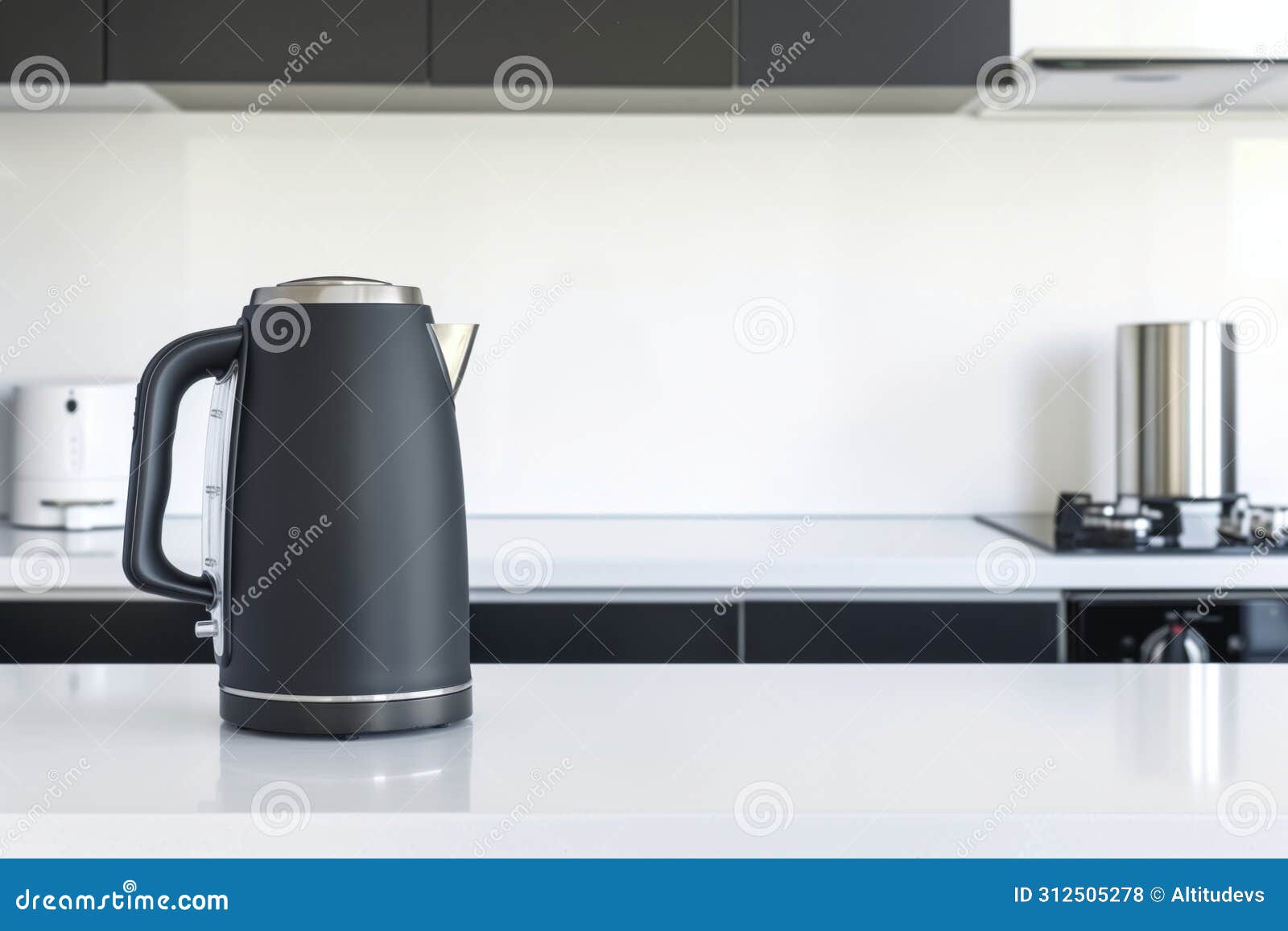 Freestanding Electric Kettle on a Minimalist White Kitchen Counter Stock Photo Image of water