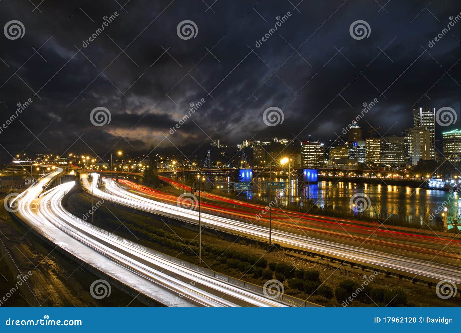 freeway light trails in downtown portland oregon 2