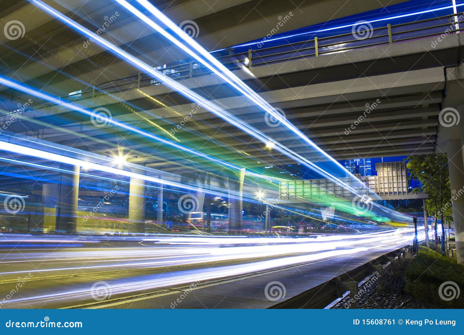 Freeway in Night with Cars Light in Modern City. Stock Image Image of