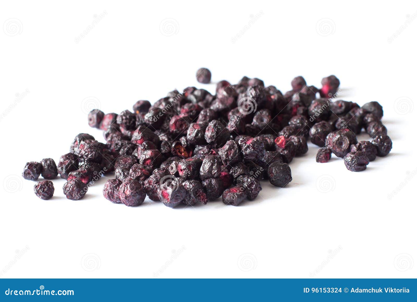freeze dried blueberries on a white background.