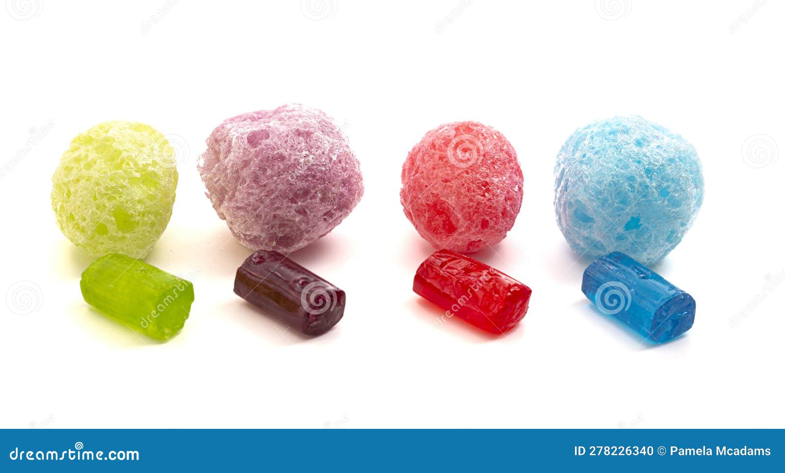 freeze dried fruit flavored candy  on a white background