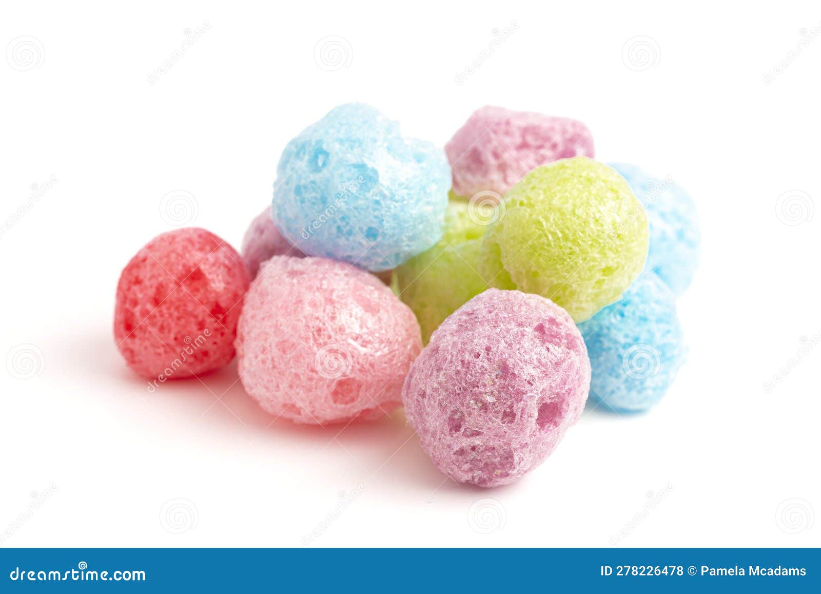 freeze dried fruit flavored candy  on a white background