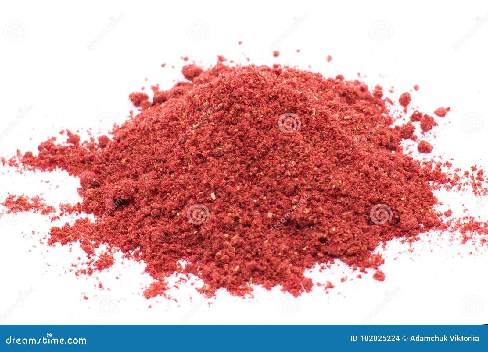 freeze dried strawberries on a white background, powder