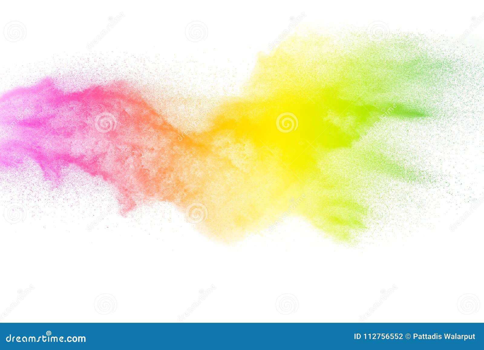 freeze motion of color particles on white background. multicolored granule of powder explosion
