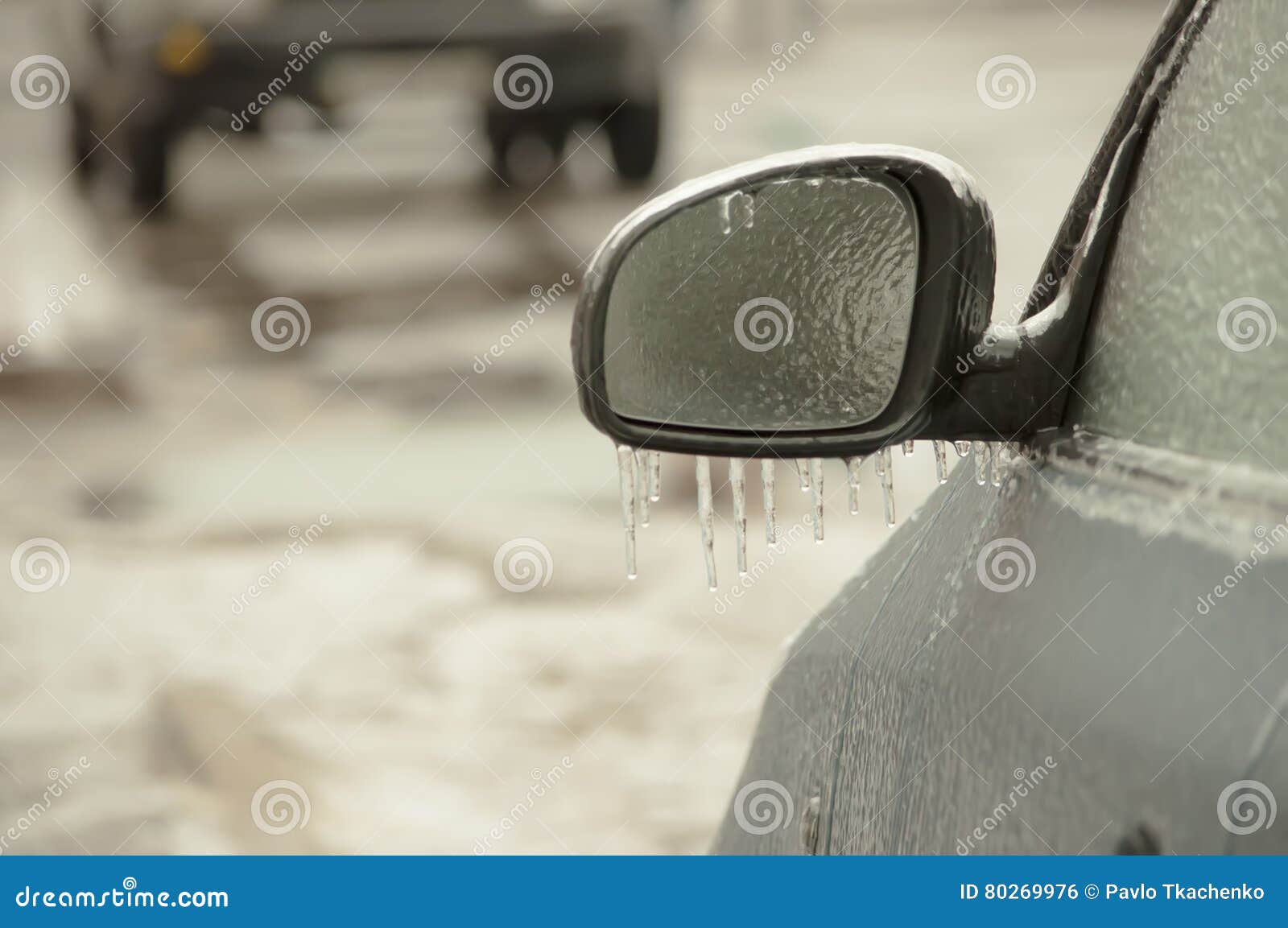 freezing rain ice coated car.