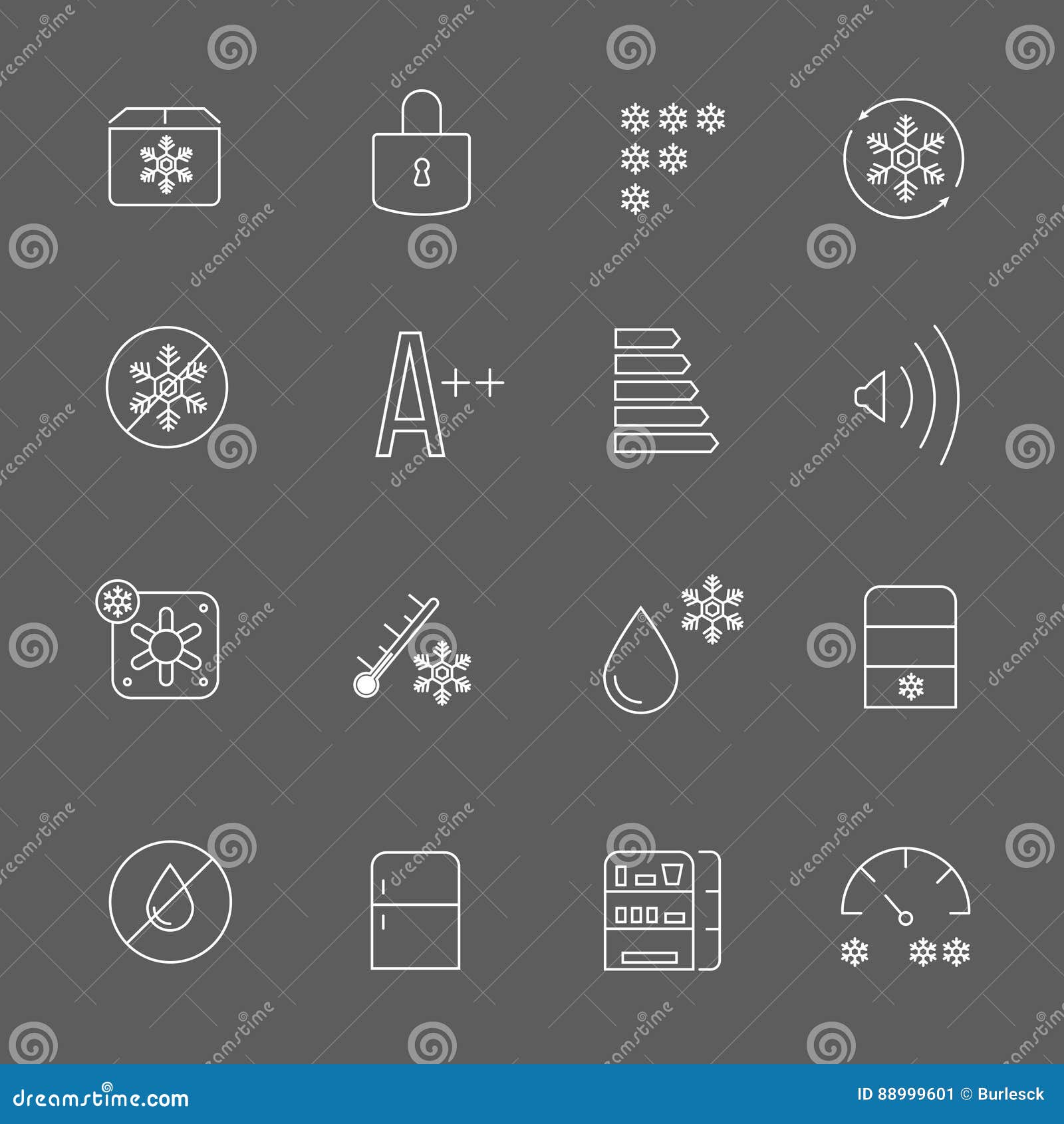Freezing Signs And Freezer Symbols. Refrigerator Functional Vector Thin