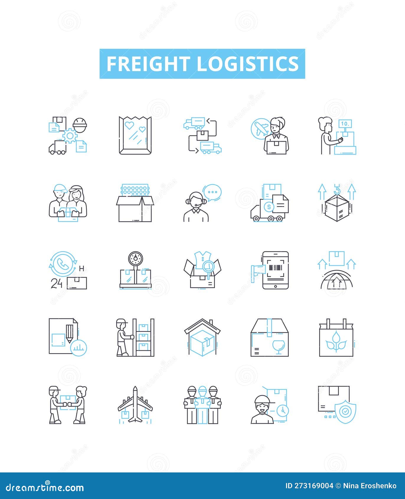 freight logistics  line icons set. freight, logistics, shipping, transportation, route, scheduling, delivery