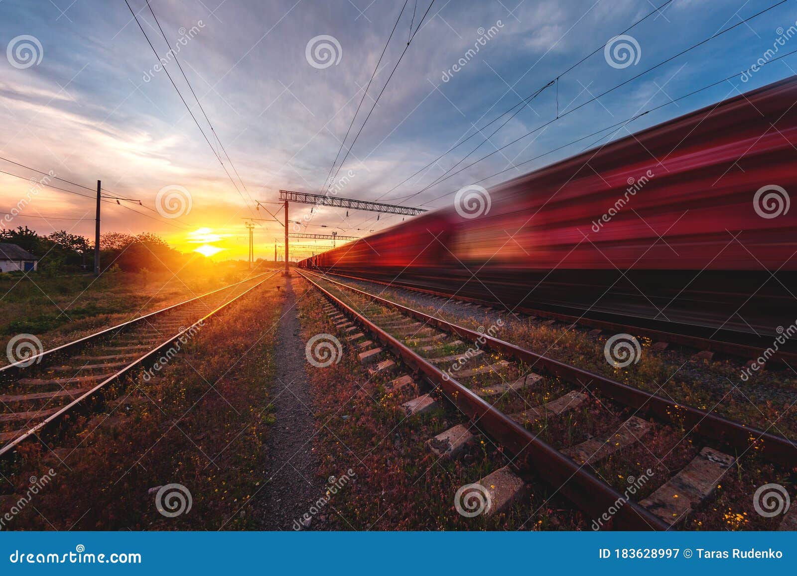 Freight Train Moves with Speed by Rail Stock Image Image of freight, speed 183628997