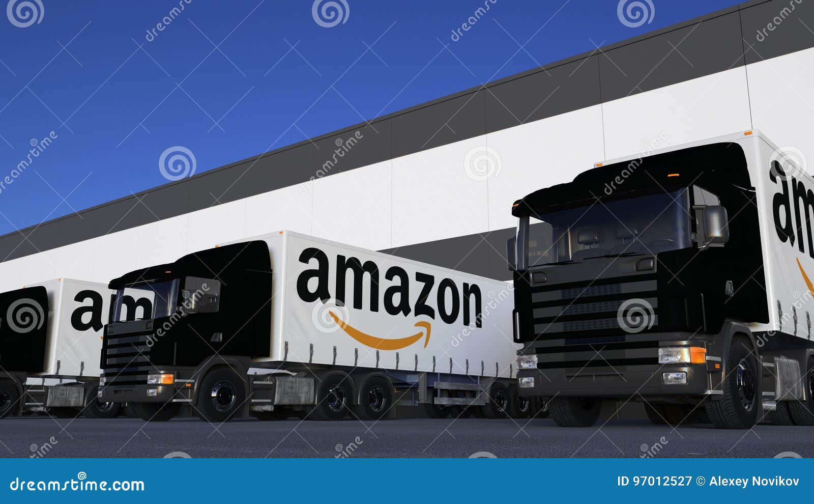 Freight Semi Trucks with Logo Loading or Unloading at