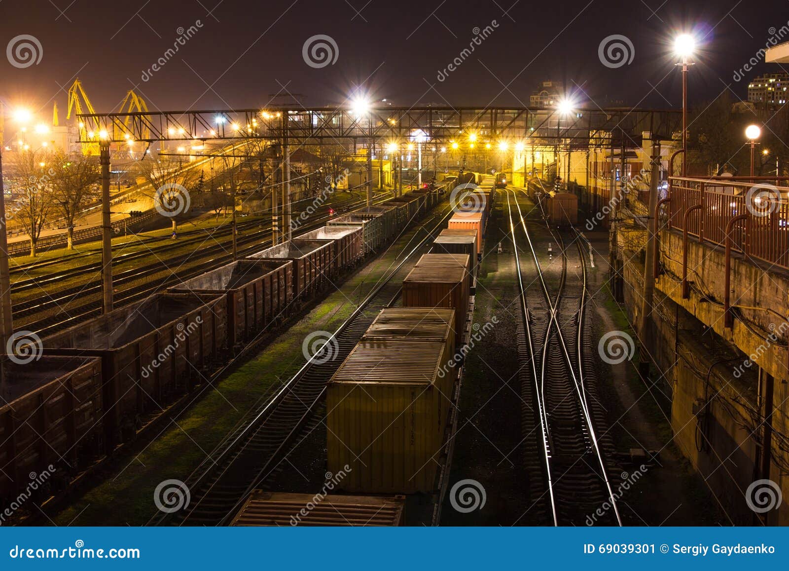 Freight Station with Trains at Night Stock Image Image of railroad