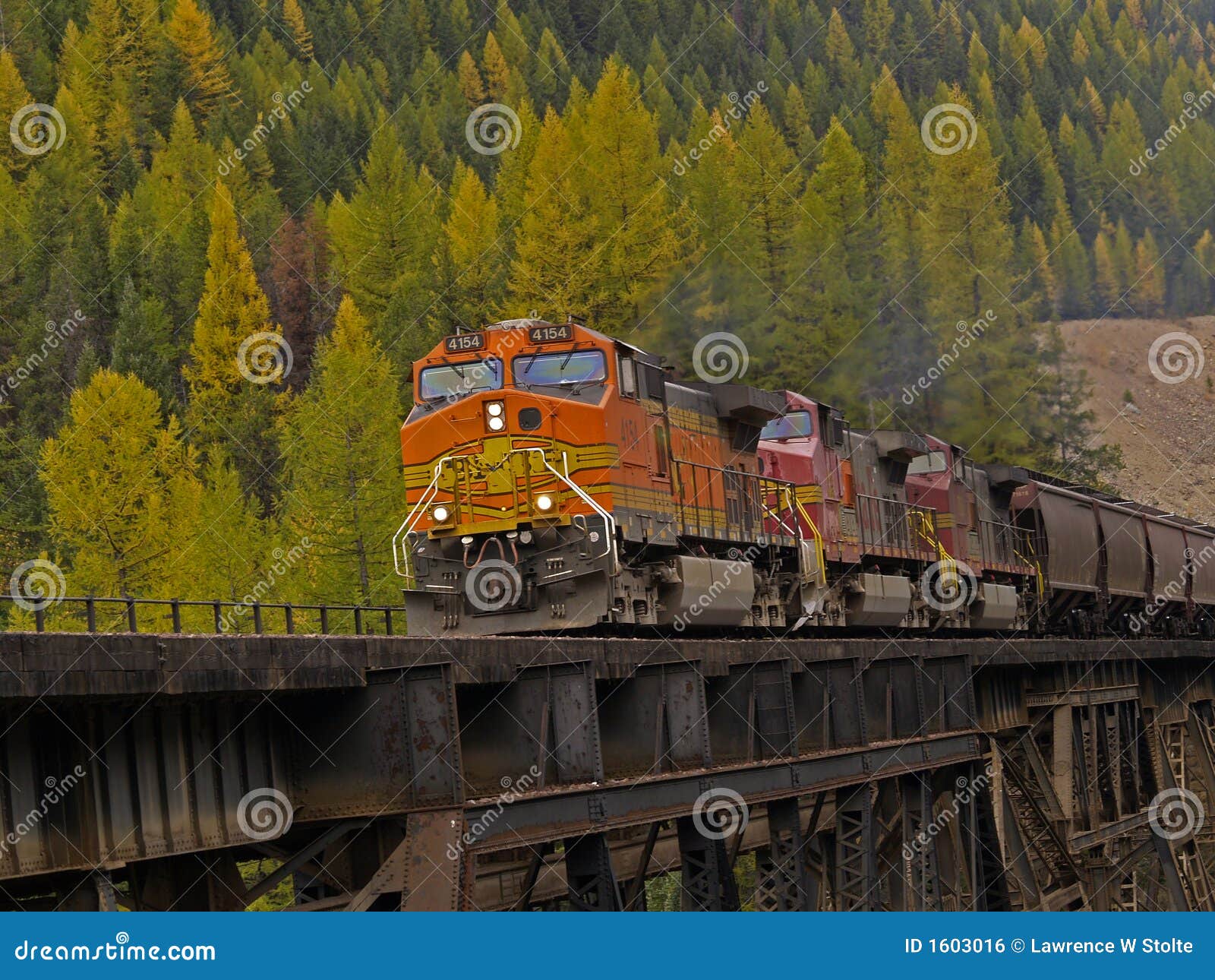 freight train crossing trestle