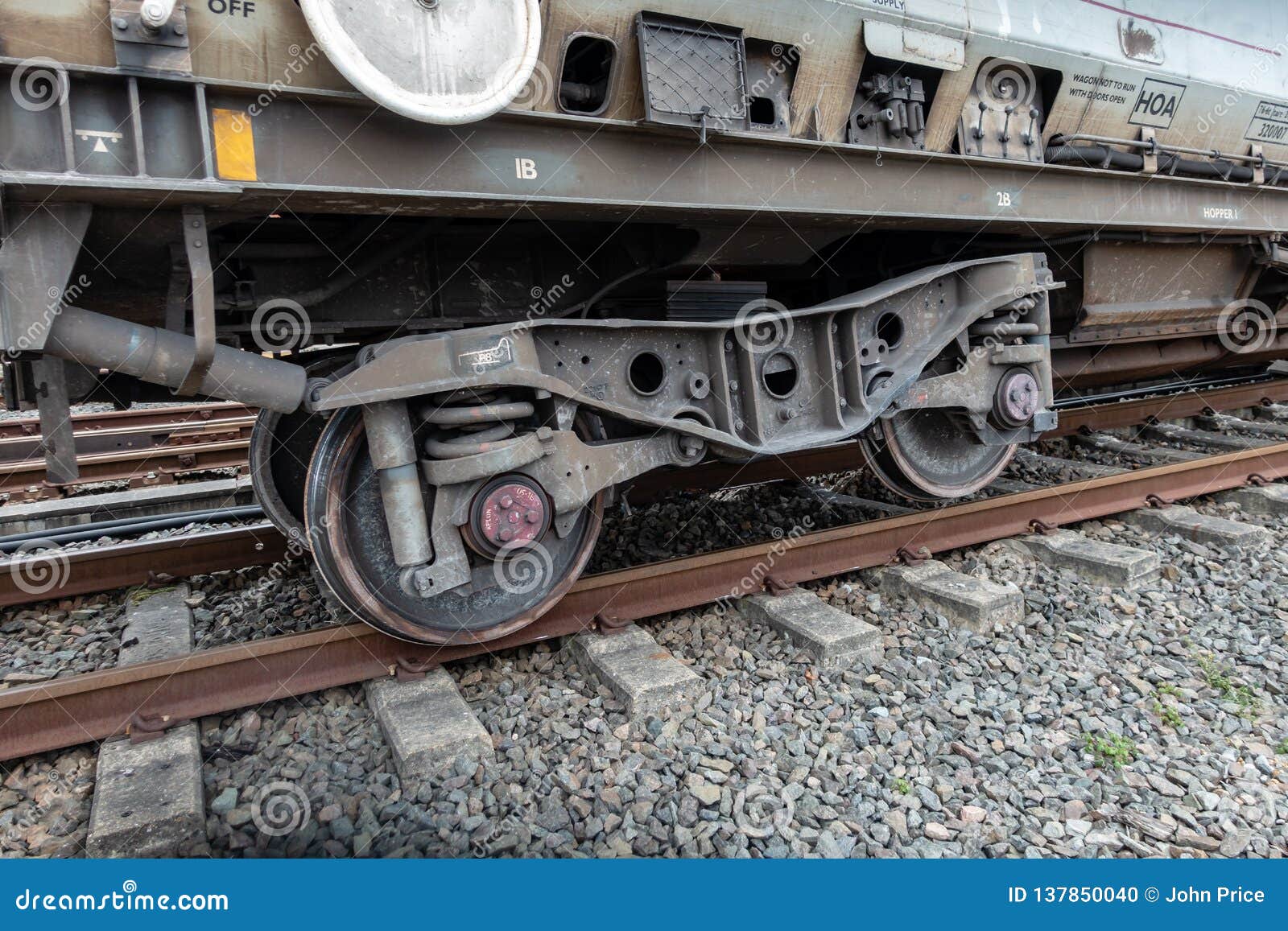Freight Train with Derailed Wheel Set Stock Photo Image of loading