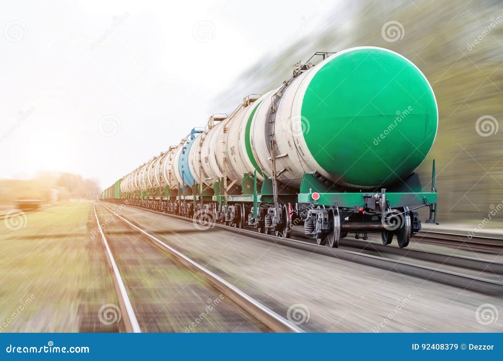Freight Train Passing Oilloading, Fuel Oil, Fuel Tanks in Motion