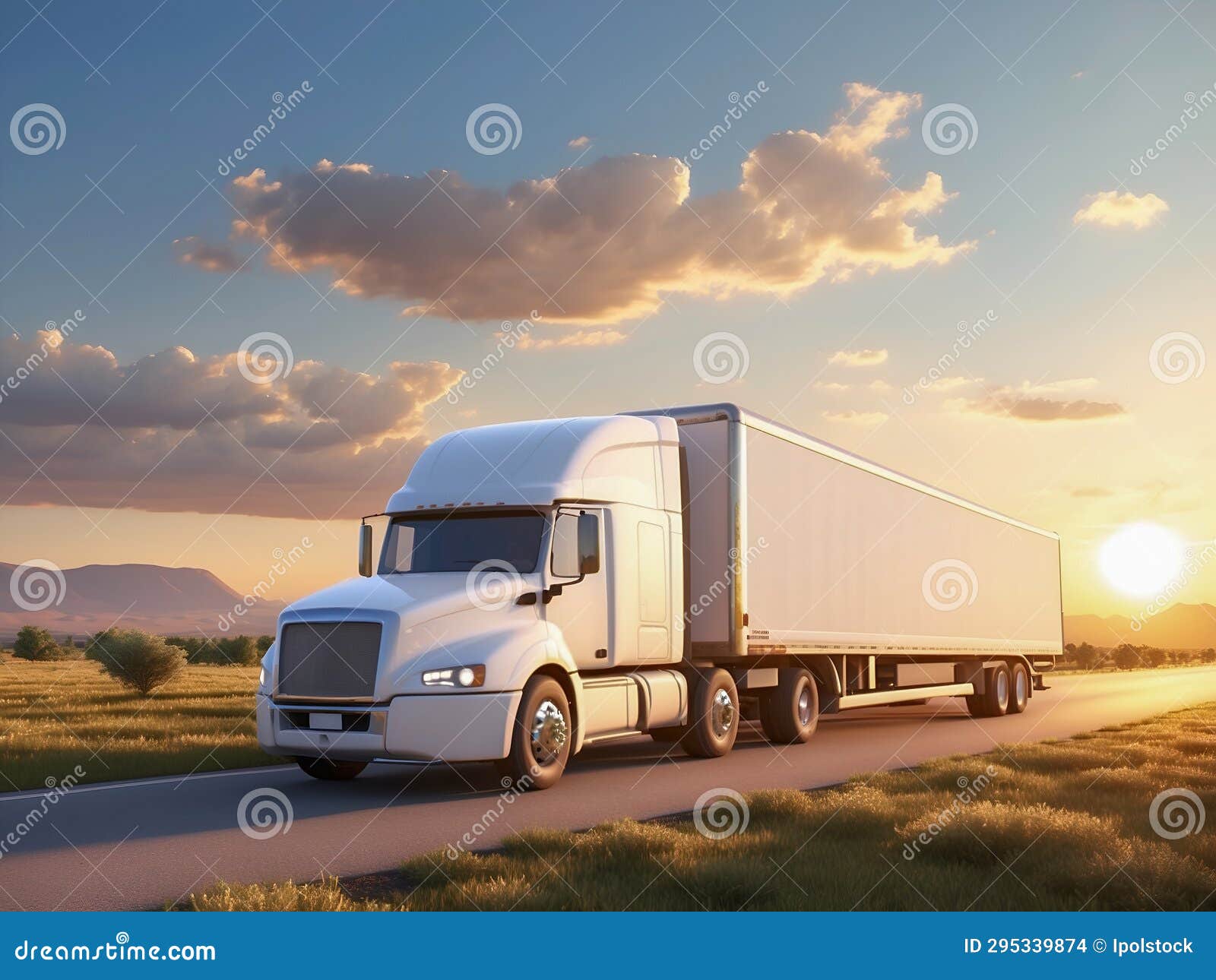 A Freight Truck Pulling a Load Along Freeway. Ideal for Logistics