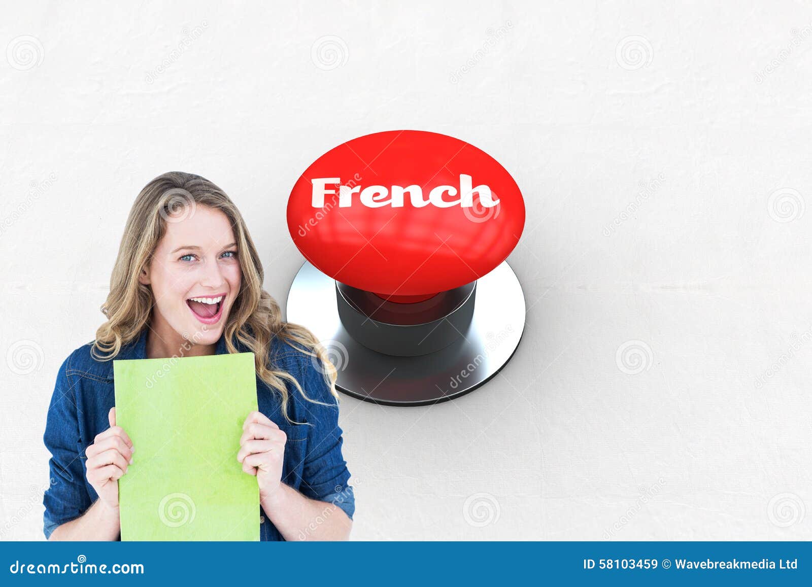 French Against Digitally Generated Red Push Button Stock Illustration