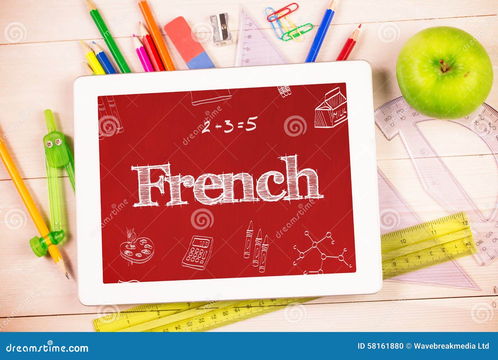 French Against Students Desk With Tablet Pc Stock Illustration