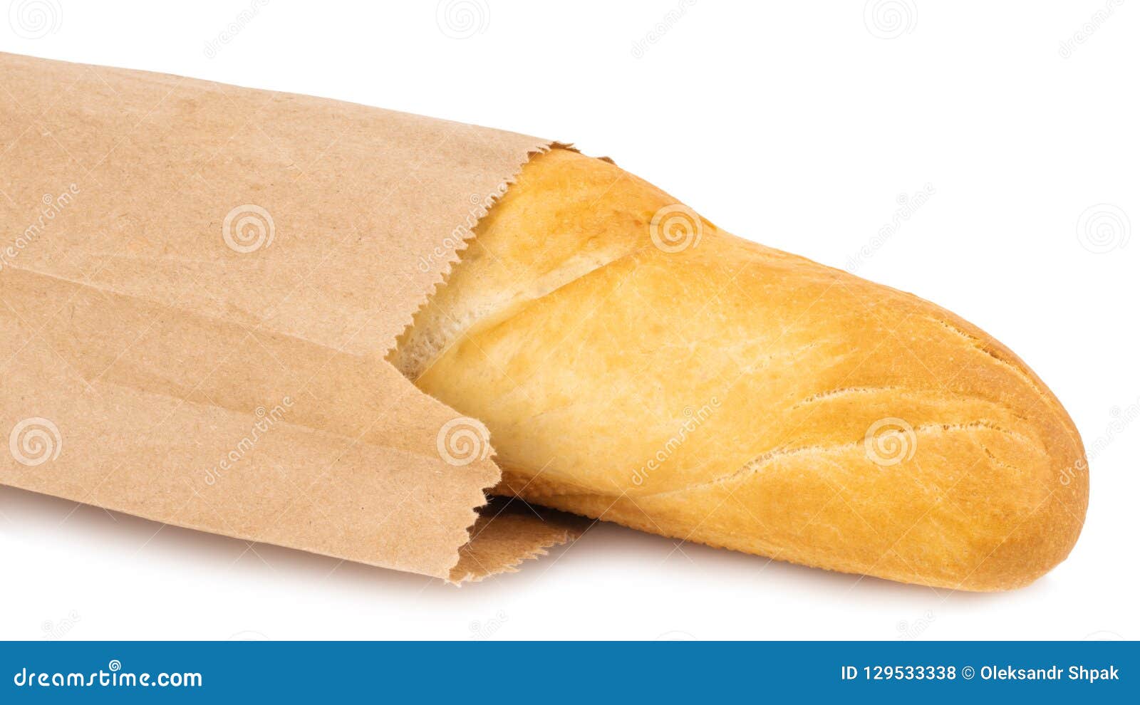 French Baguette in the Paper Bag Isolated on White Stock Photo Image