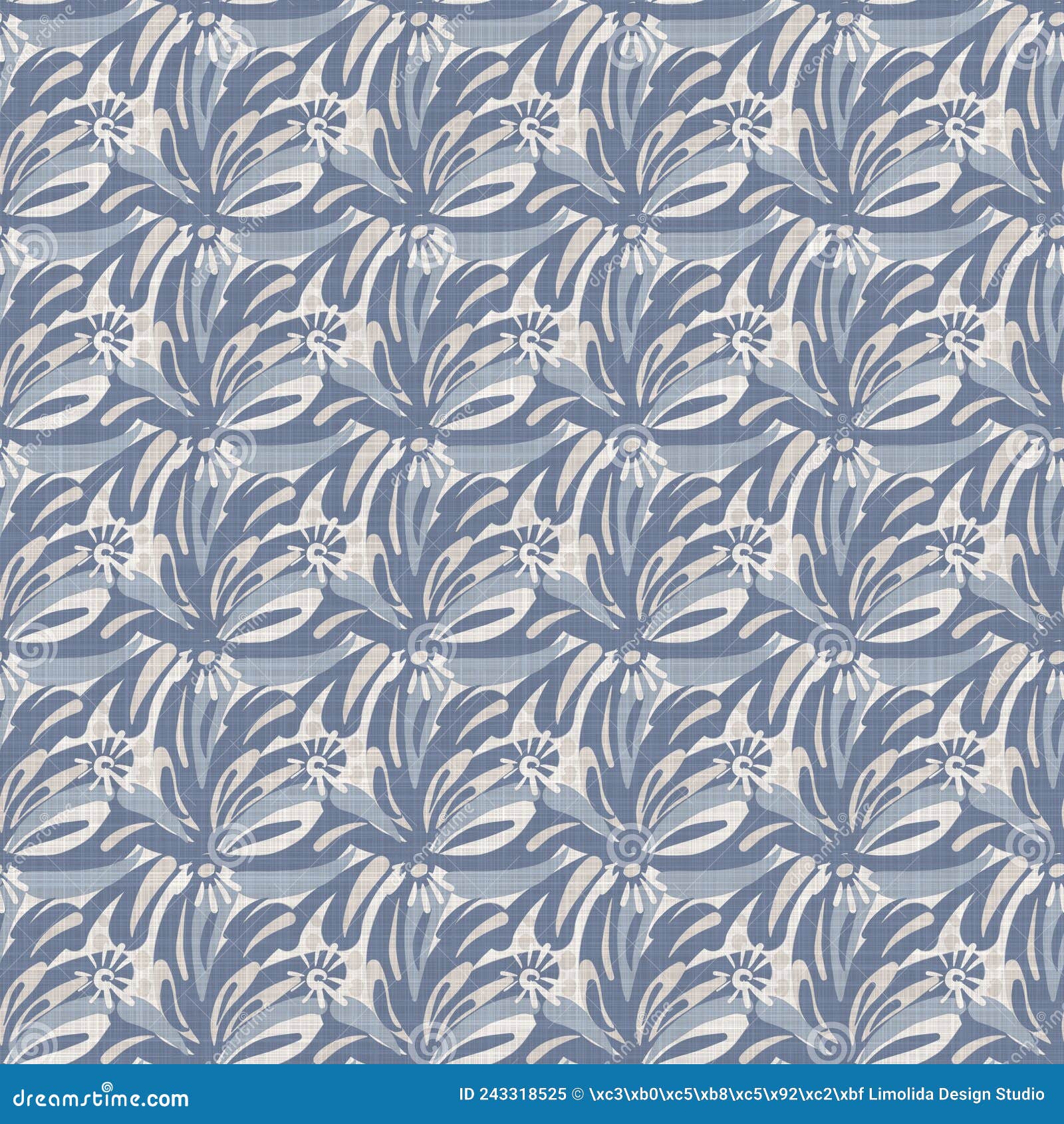 French Blue Irregular Mottled Linen Seamless Pattern. Tonal Country ...