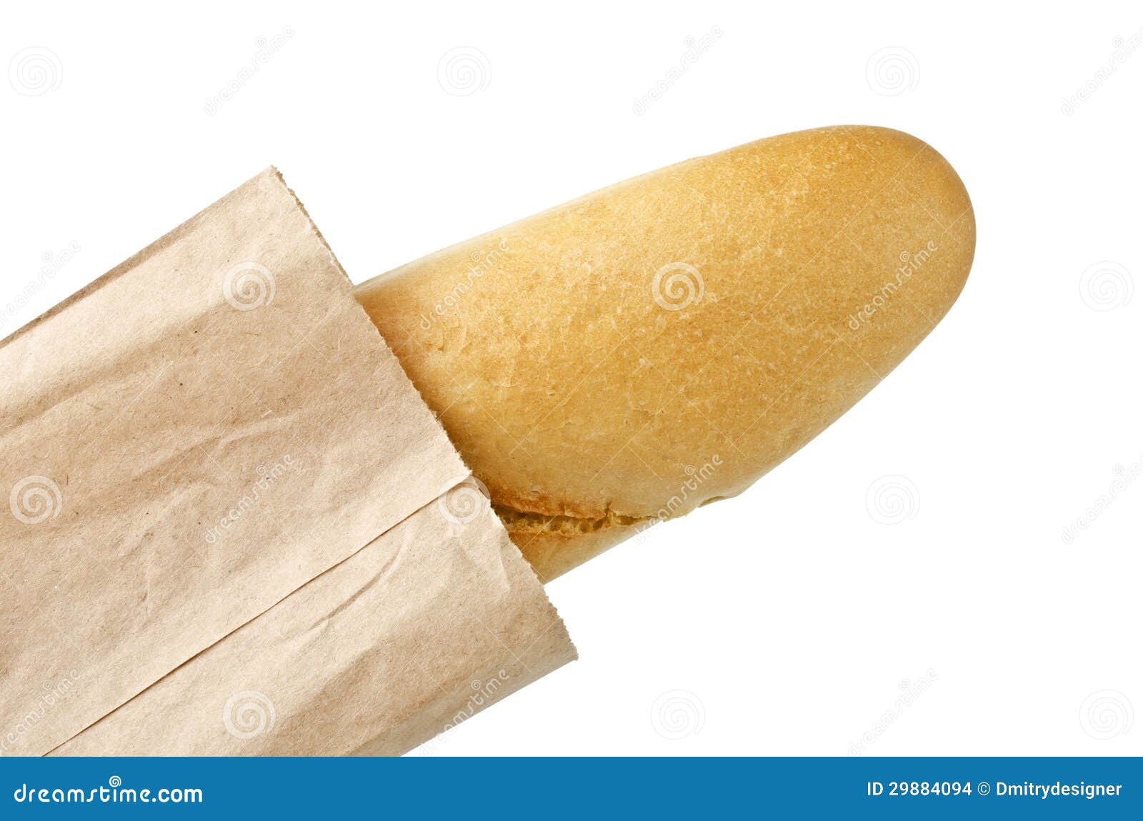 French Loaf in a Paper Bag Isolated Over White Stock Photo Image of
