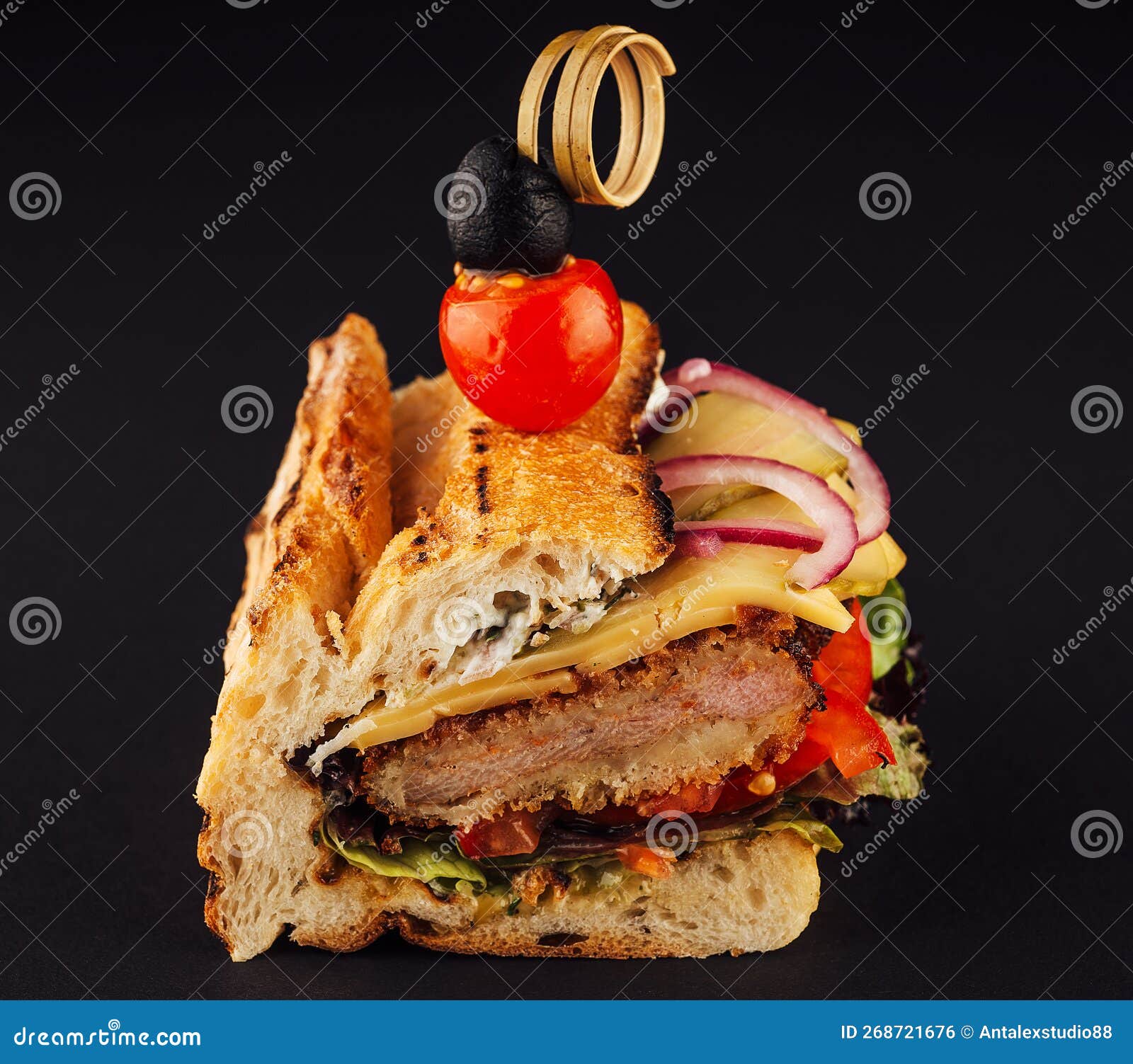 French Bread Sandwich on Black Stock Photo Image of pork, black