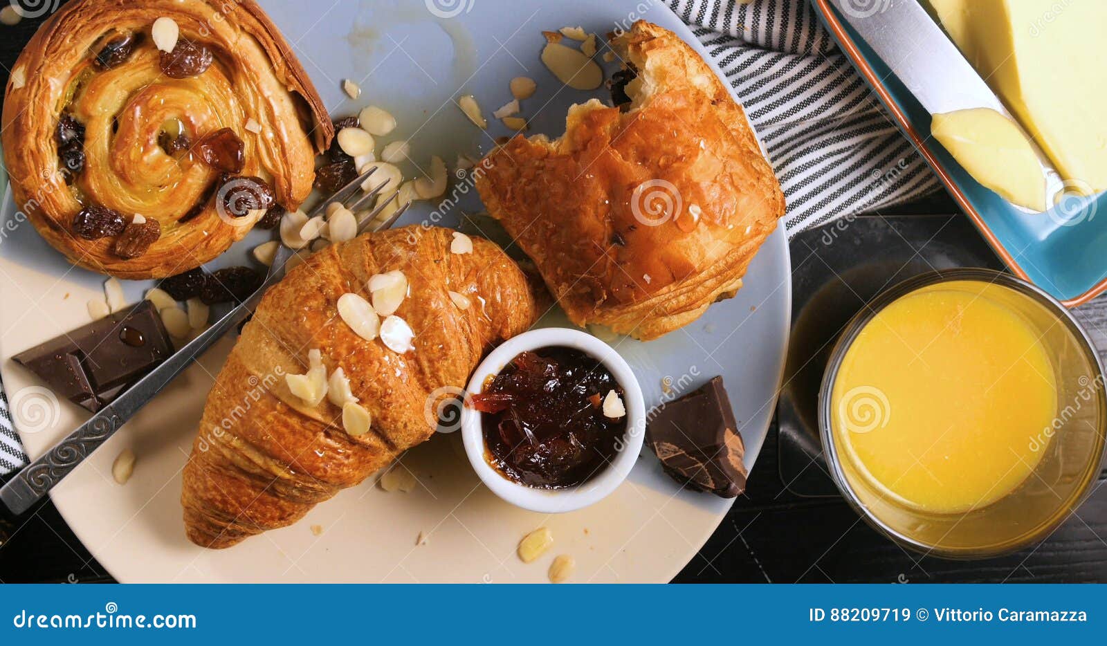 French Breakfast with Pastries, Orange Juice and Coffee Stock Image