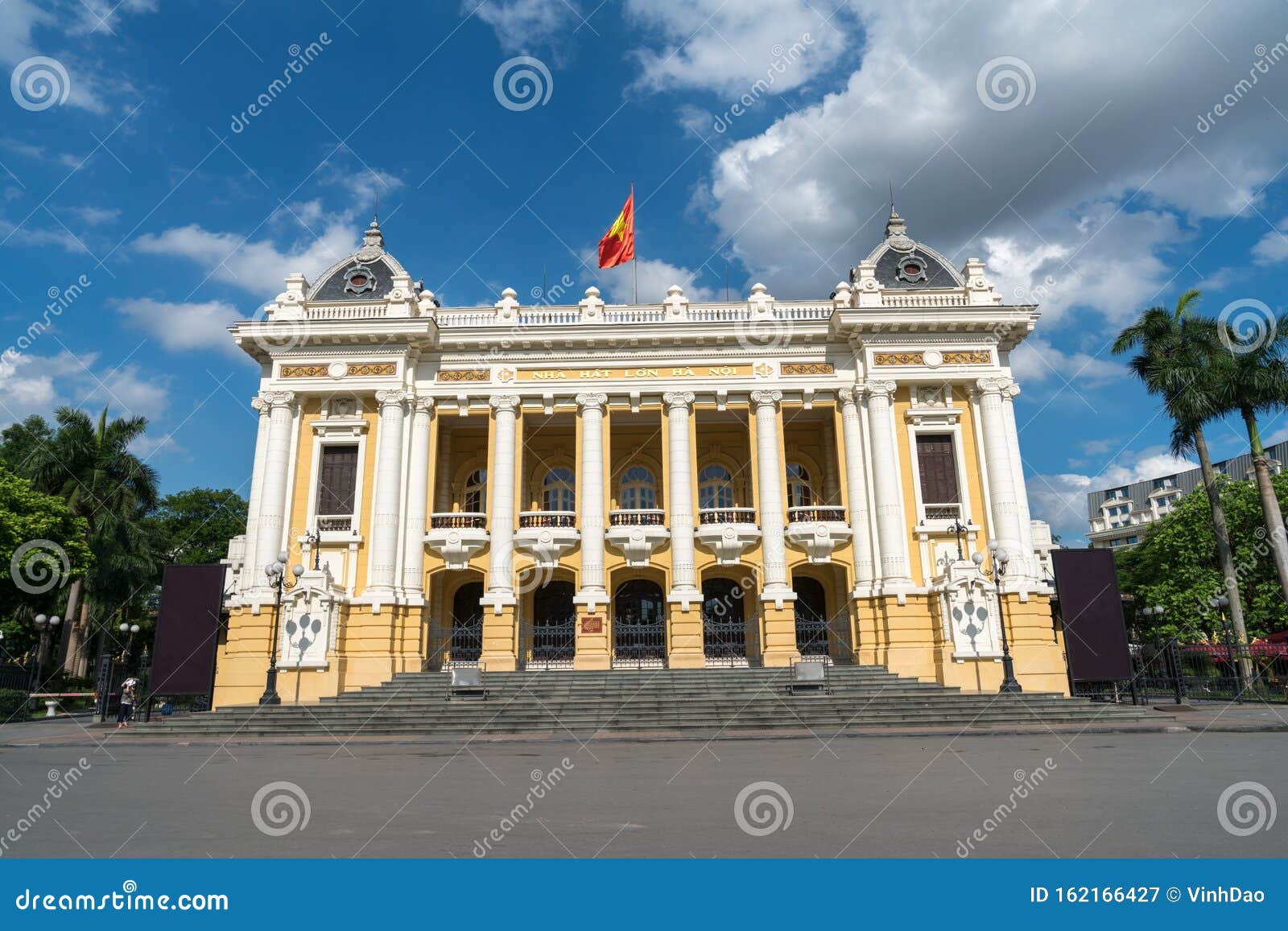 French Built Opera House in Hanoi, with Blue Sky and White Clouds Stock