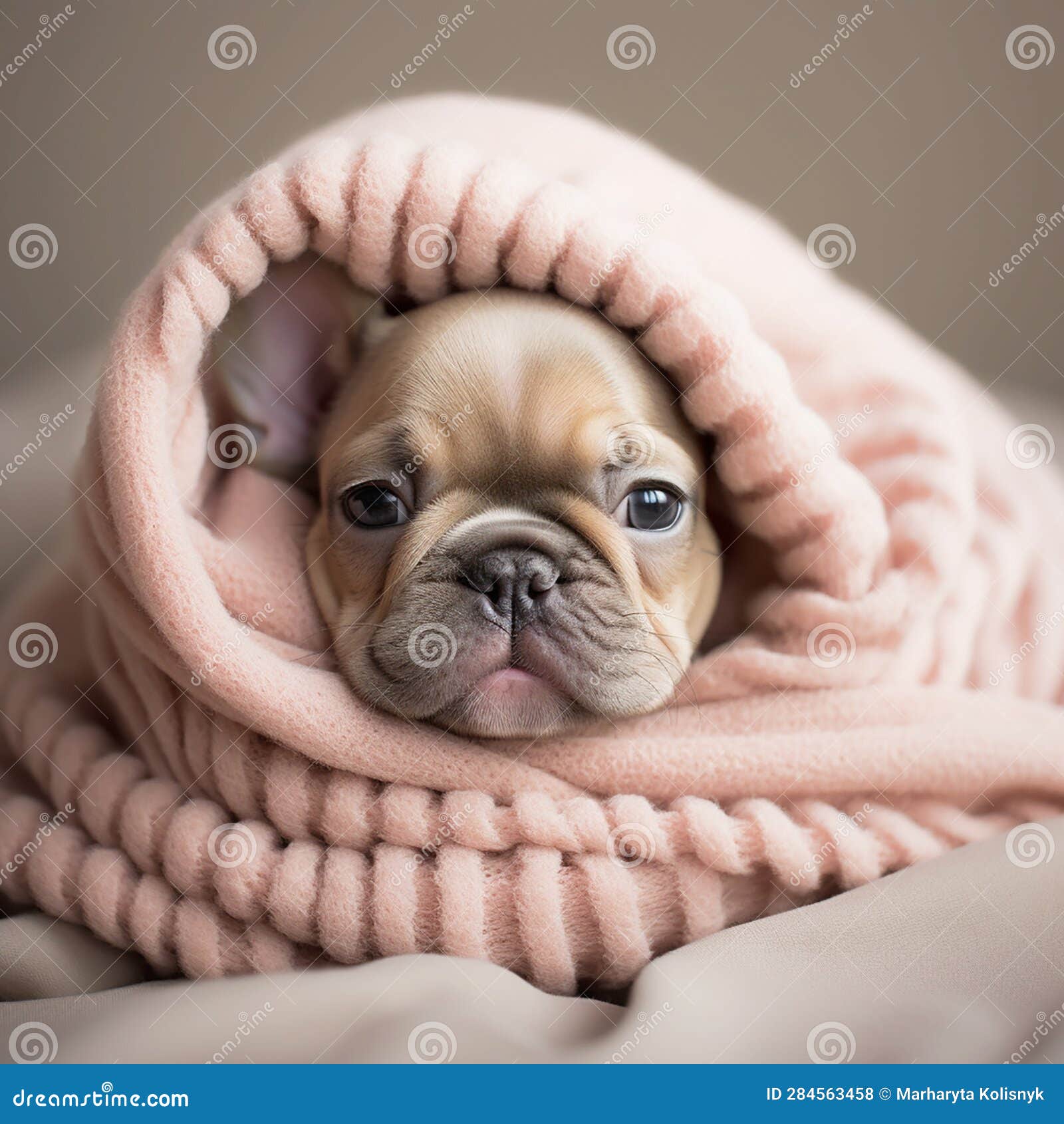 French Bulldog Puppy with Blanket Sleeping 2 Stock Illustration