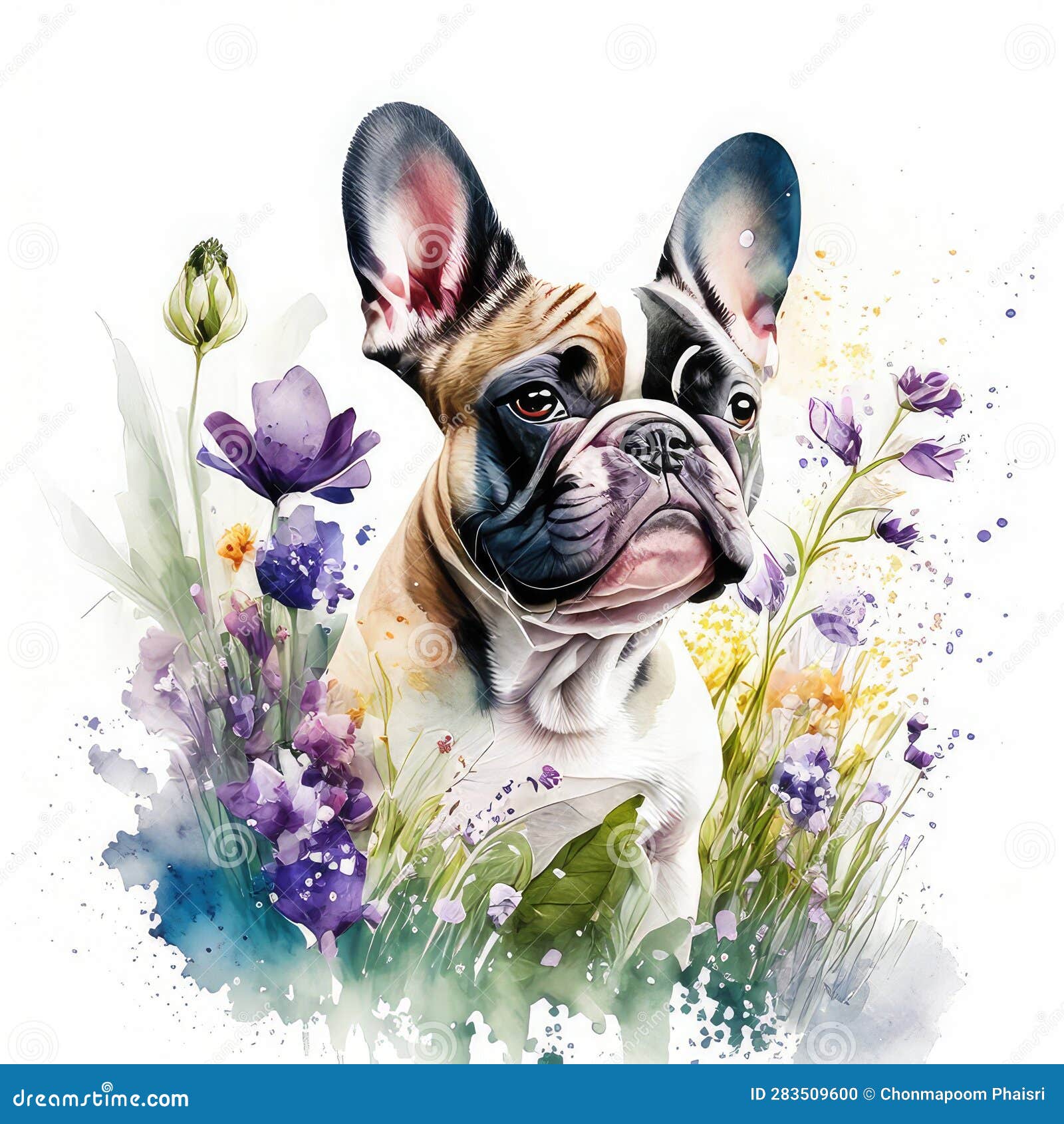 french bulldog watercolor clipart on white background