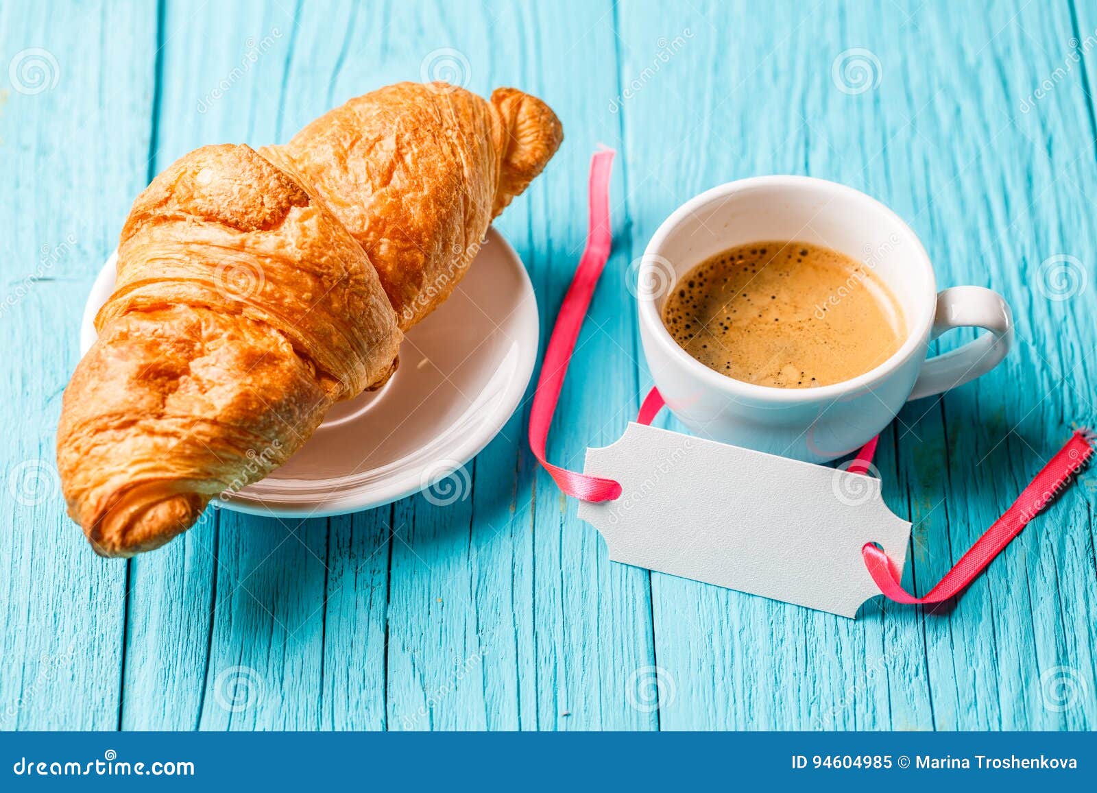 French Bun, Coffee Cup, Postcard Stock Image Image of background