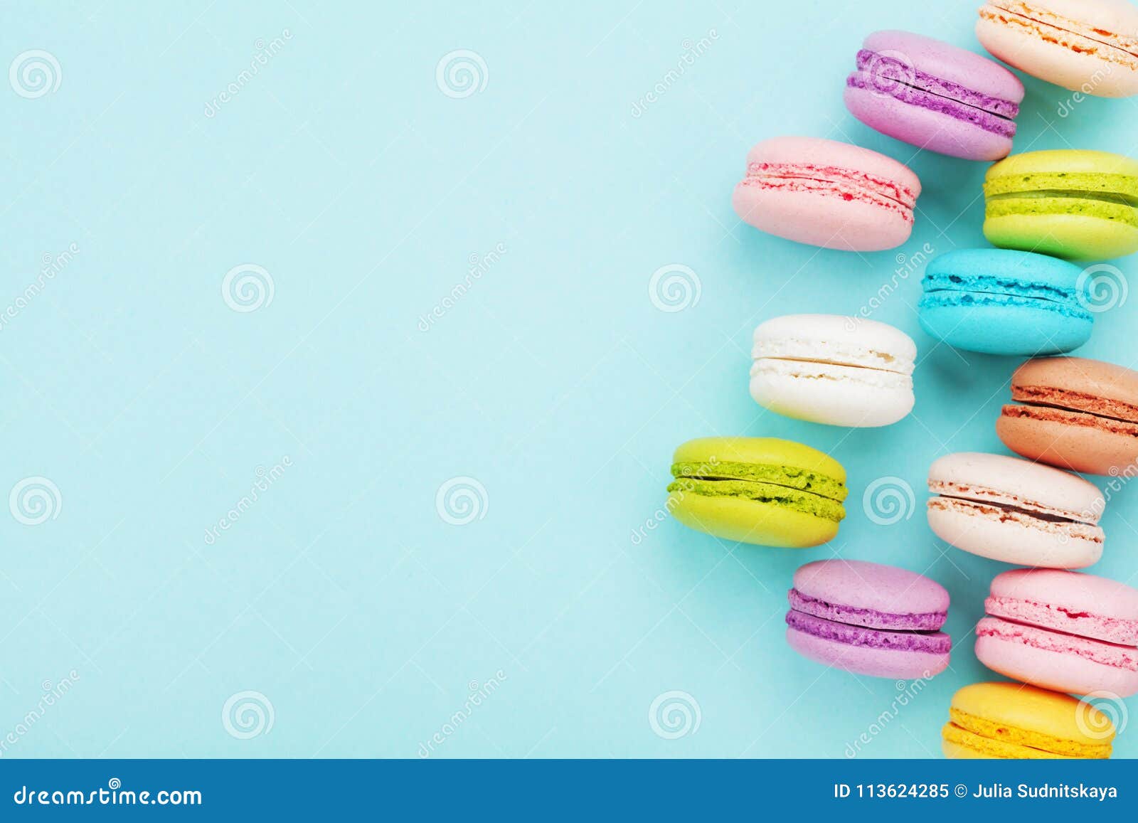 French Cake Macaron or Macaroon on Turquoise Pastel Background from ...