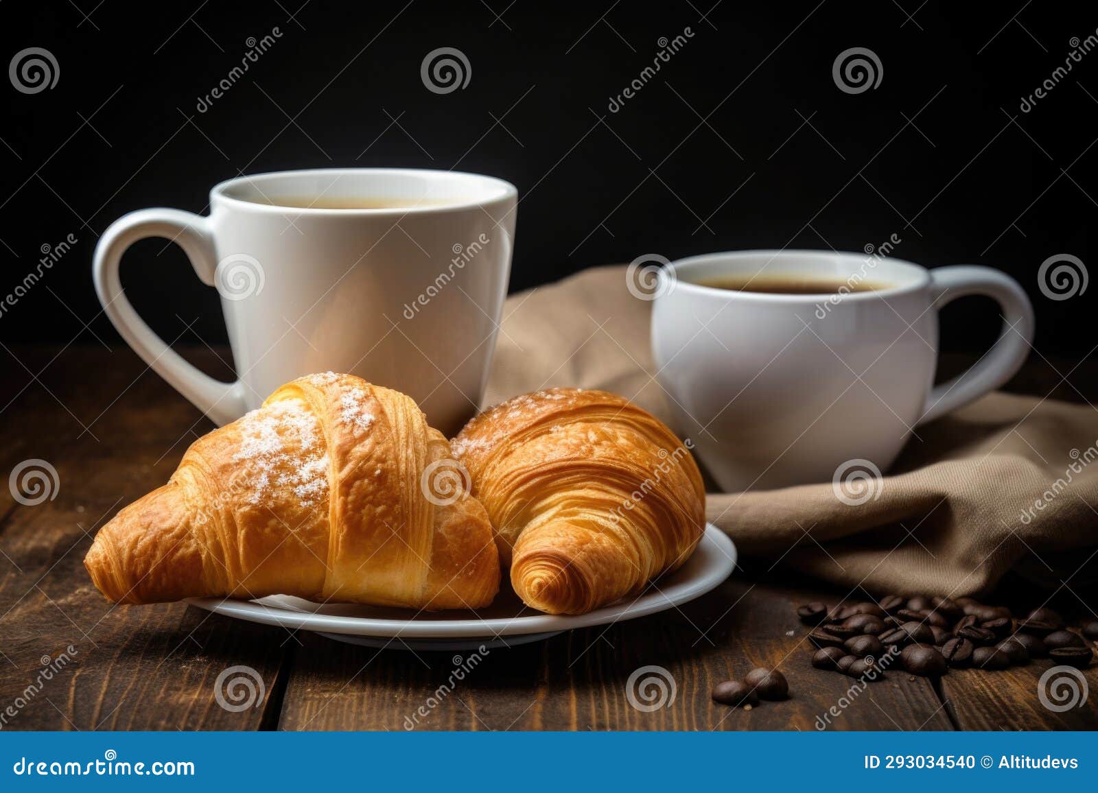 French Croissants and a Coffee Cup on a Table Stock Photo Image of