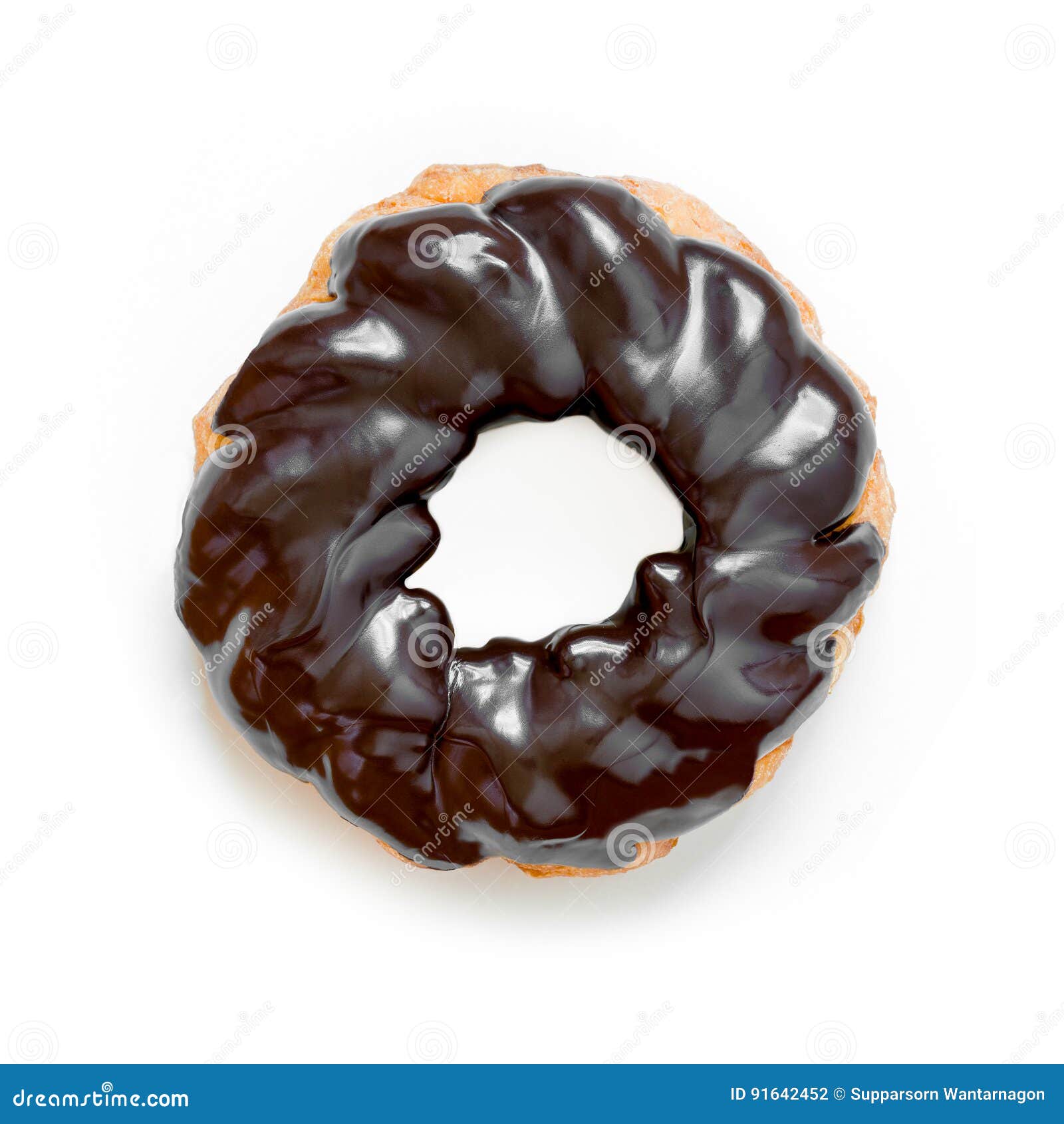 French Cruller Chocolate Donut or Doughnut, Isolated on White Stock