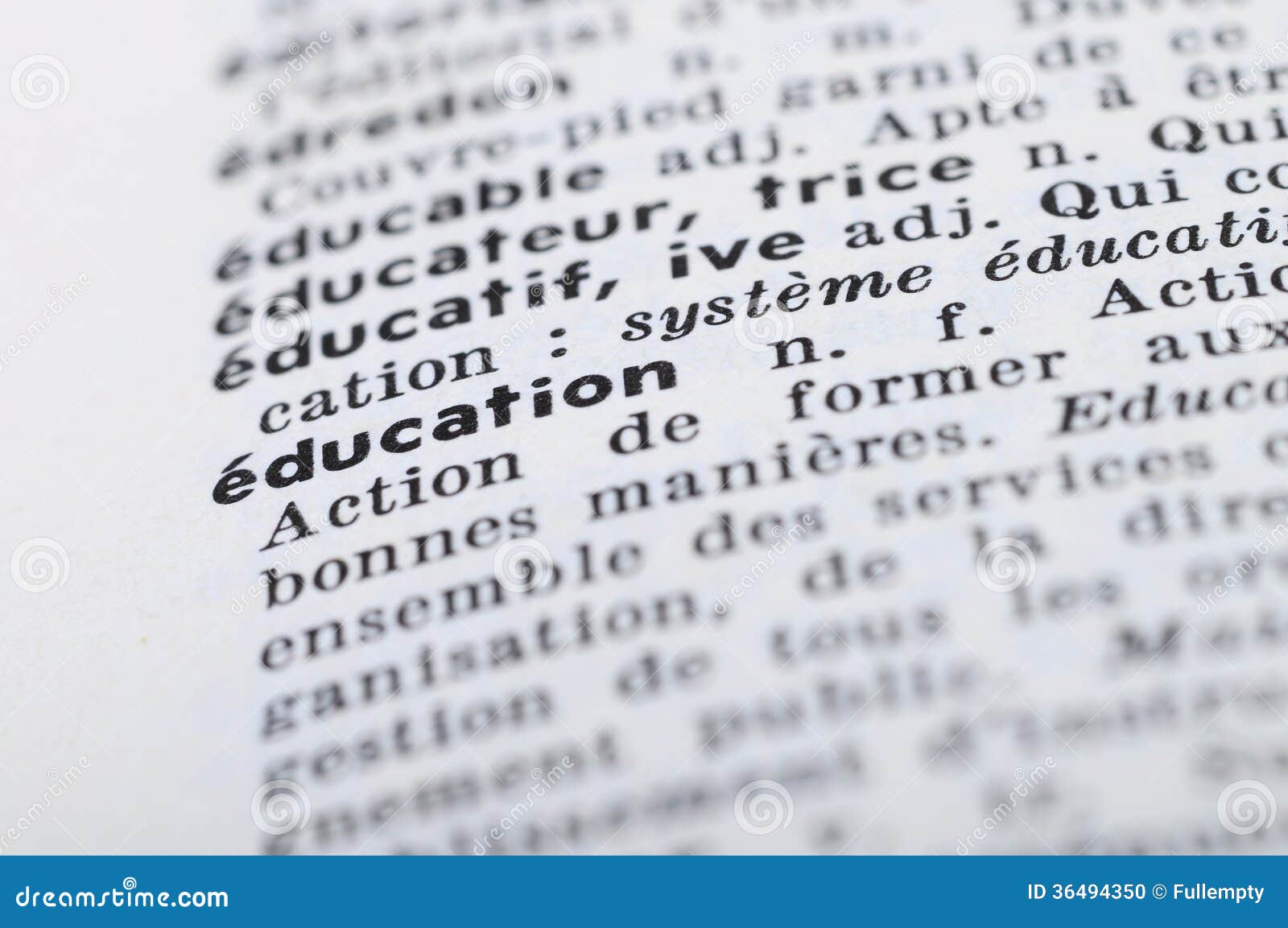 french dictionary at the word education