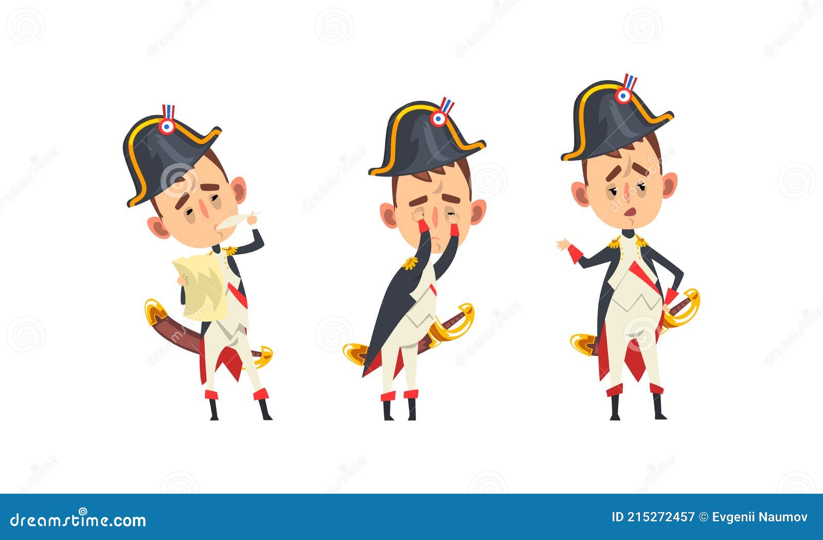 French Emperor Napoleon Bonaparte Set, Funny Historical Character in  Military Uniform with Different Emotions Cartoon Stock Vector -  Illustration of isolated, leader: 215272457