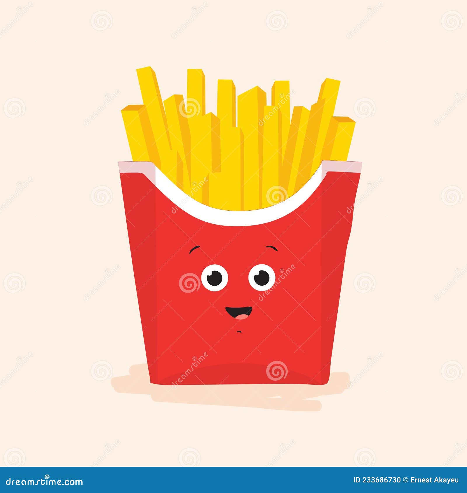 French Fries in Box with Cute Funny Face. Fried Potato Sticks in Pack with  Eyes and Mouth Stock Vector - Illustration of fast, cartoon: 233686730
