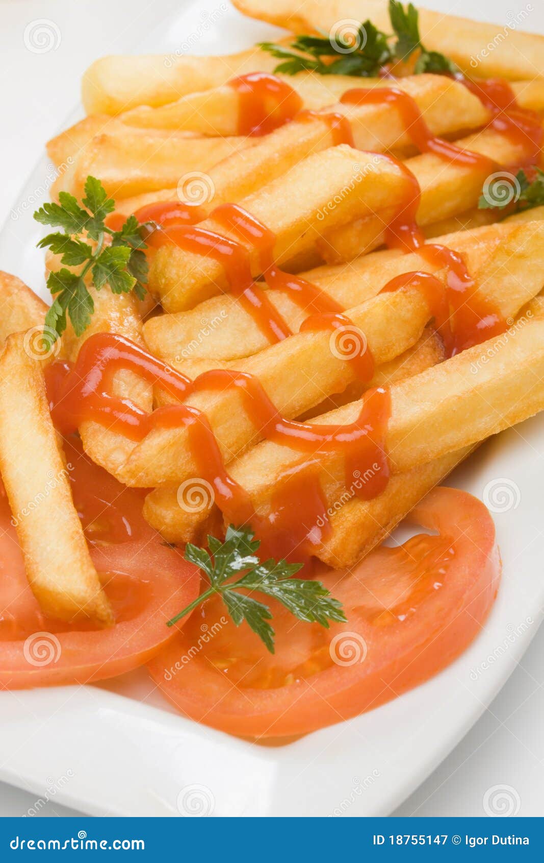 French Fries with Ketchup and Fresh Tomato Stock Image Image of