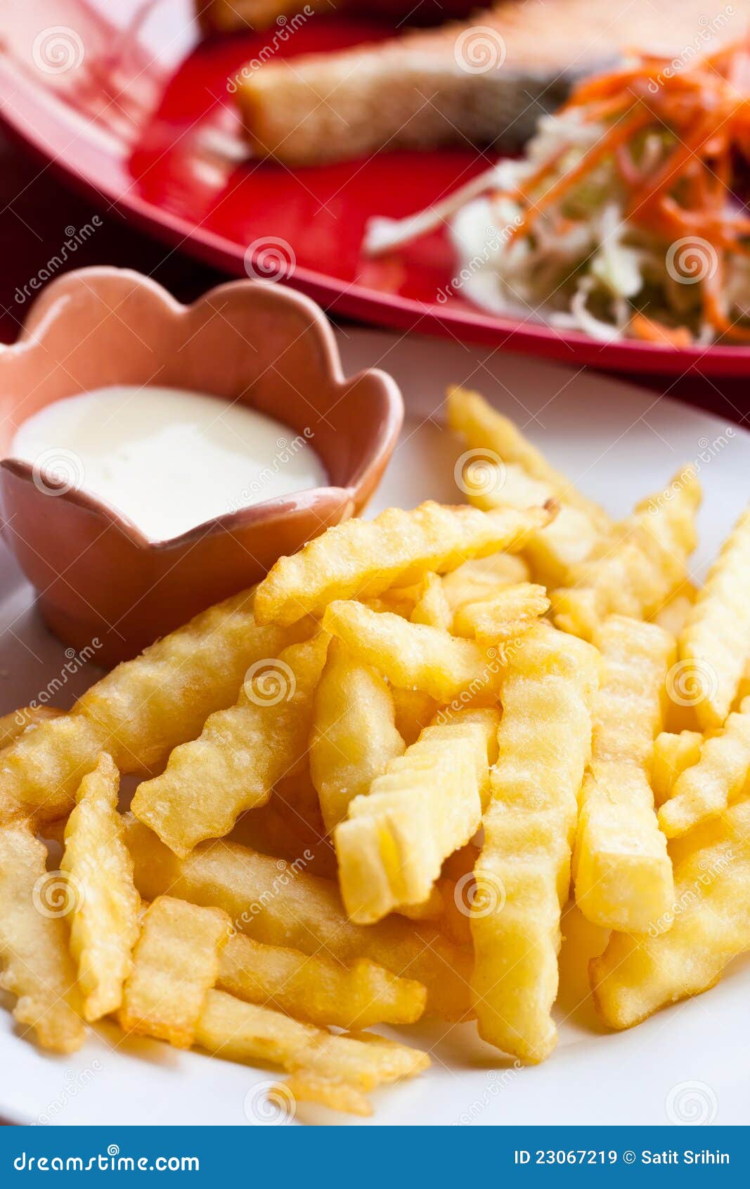 French Fries and Mayonnaise on White Plate Stock Image Image of steak