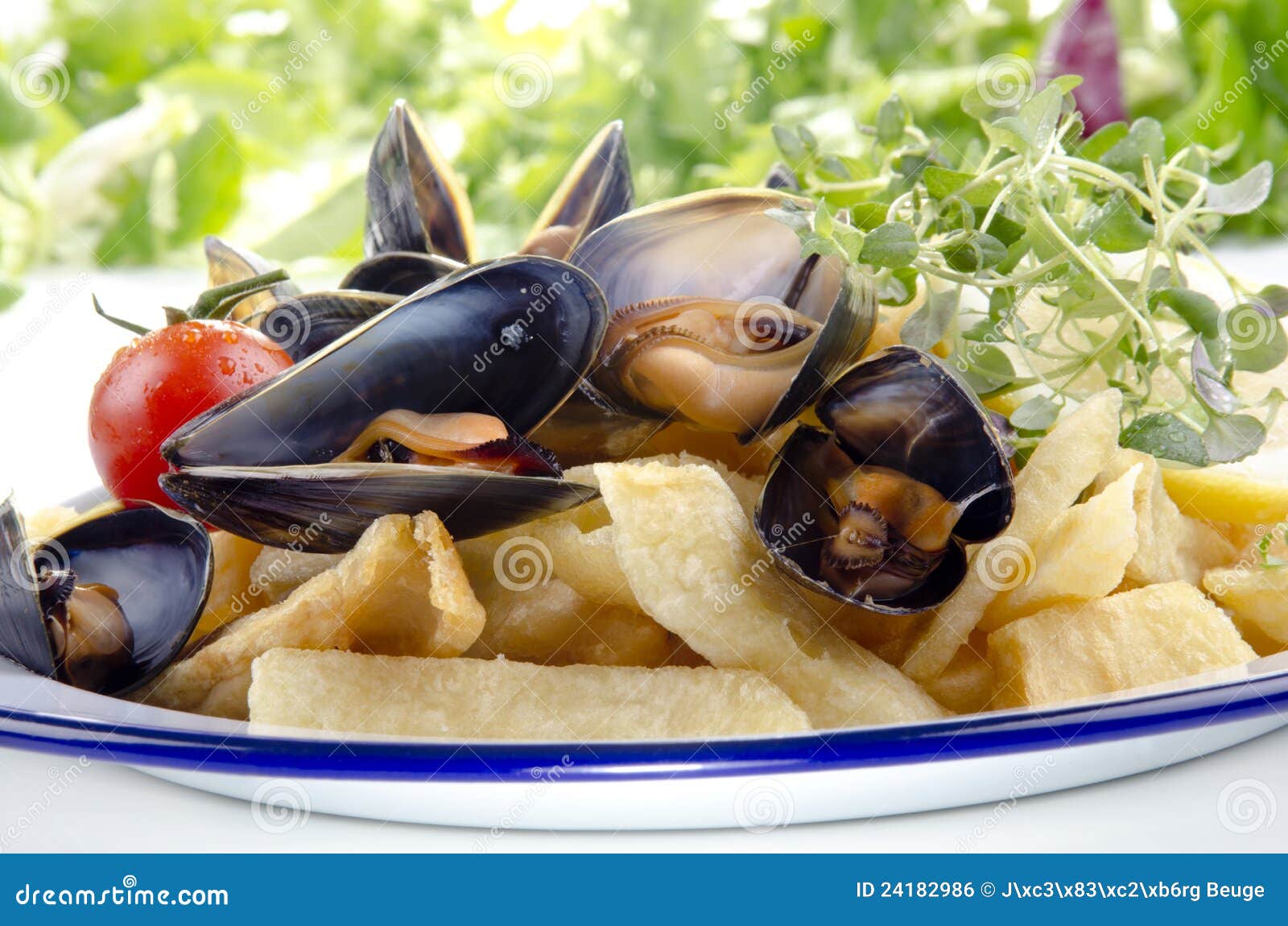 French fries with mussels stock photo. Image of french 24182986