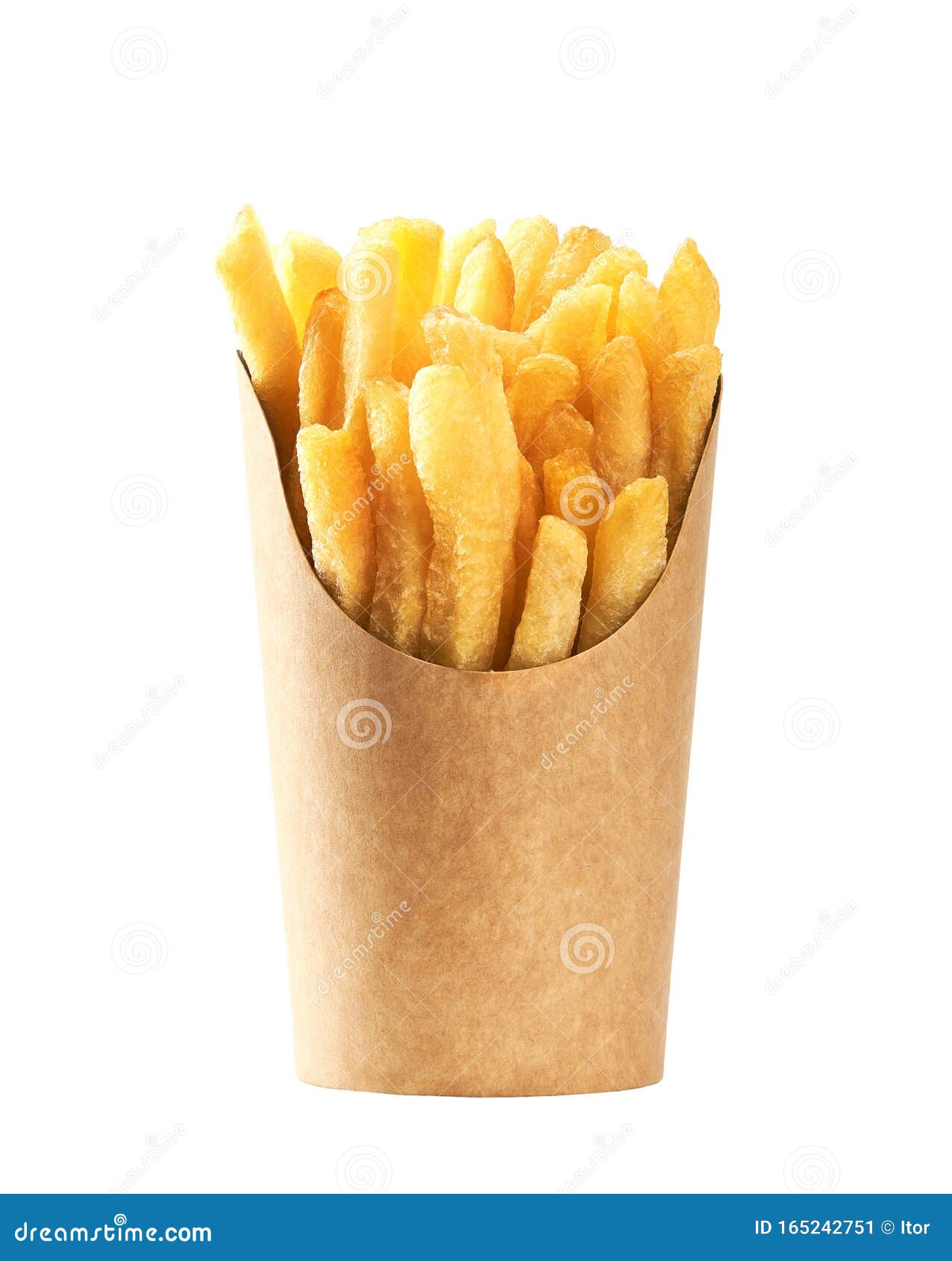 French Fries In A Brown Kraft Paper Bag Isolated On A White