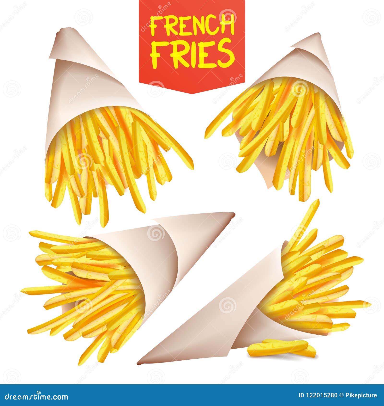 French fries set classic paper bag tasty Vector Image