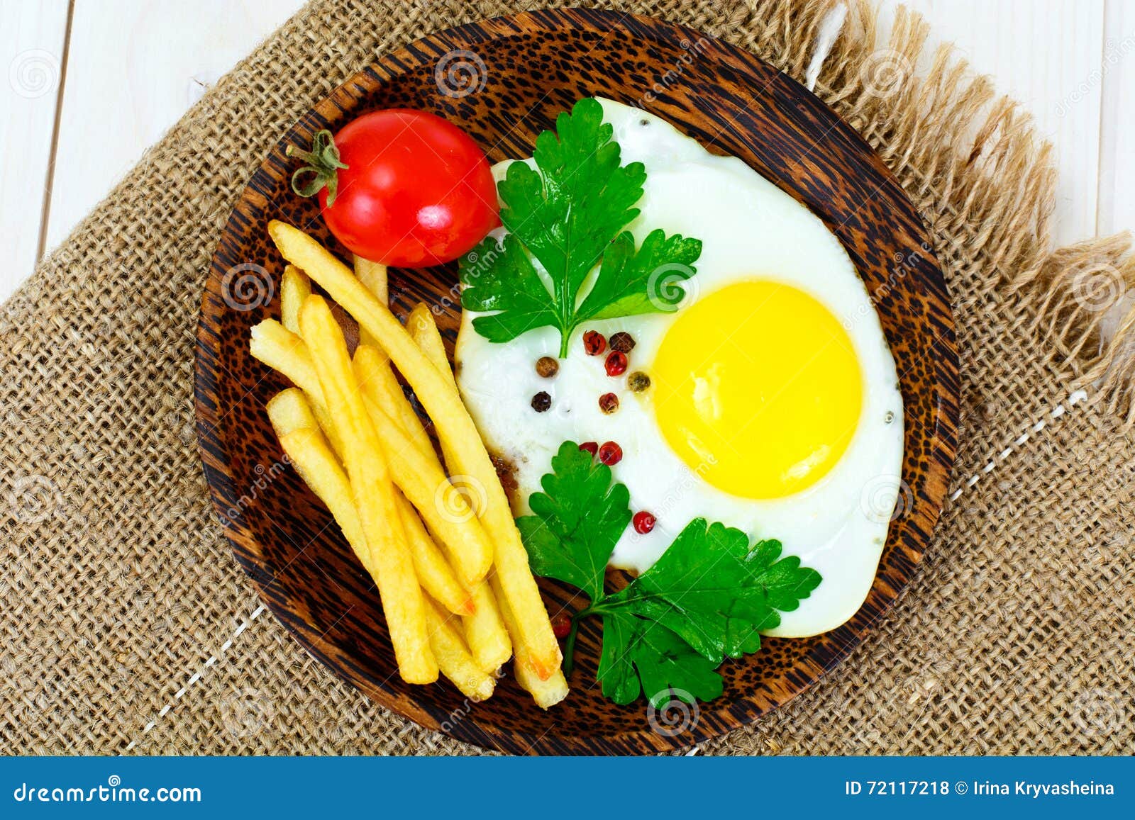 French Fries with Scrambled Eggs Stock Photo Image of dish, meat