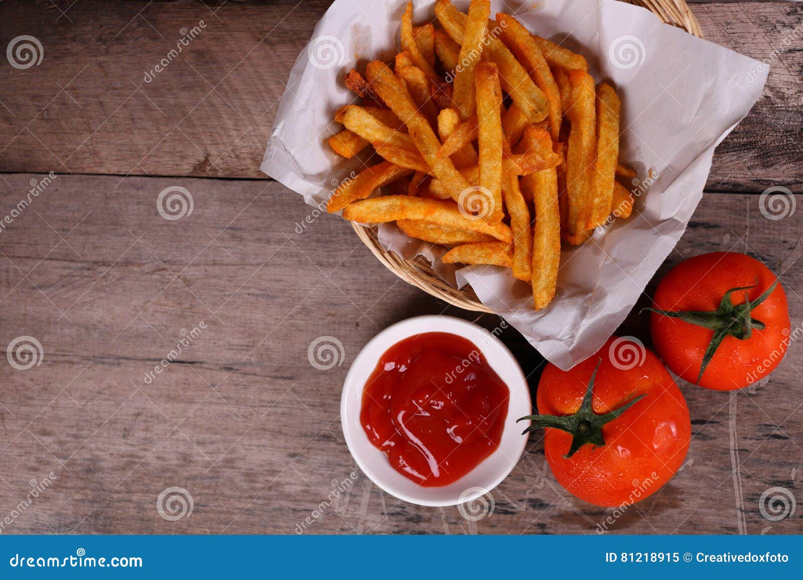 French Fries with Tomato Sauce Stock Image Image of background