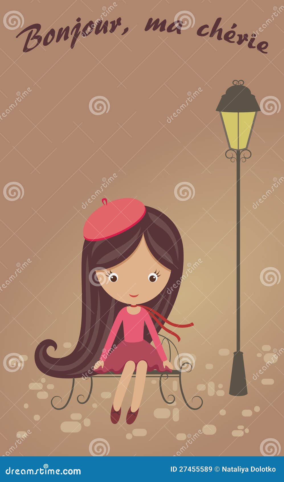 French Girl Stock Vector Illustration Of Bench Brunette 27455589