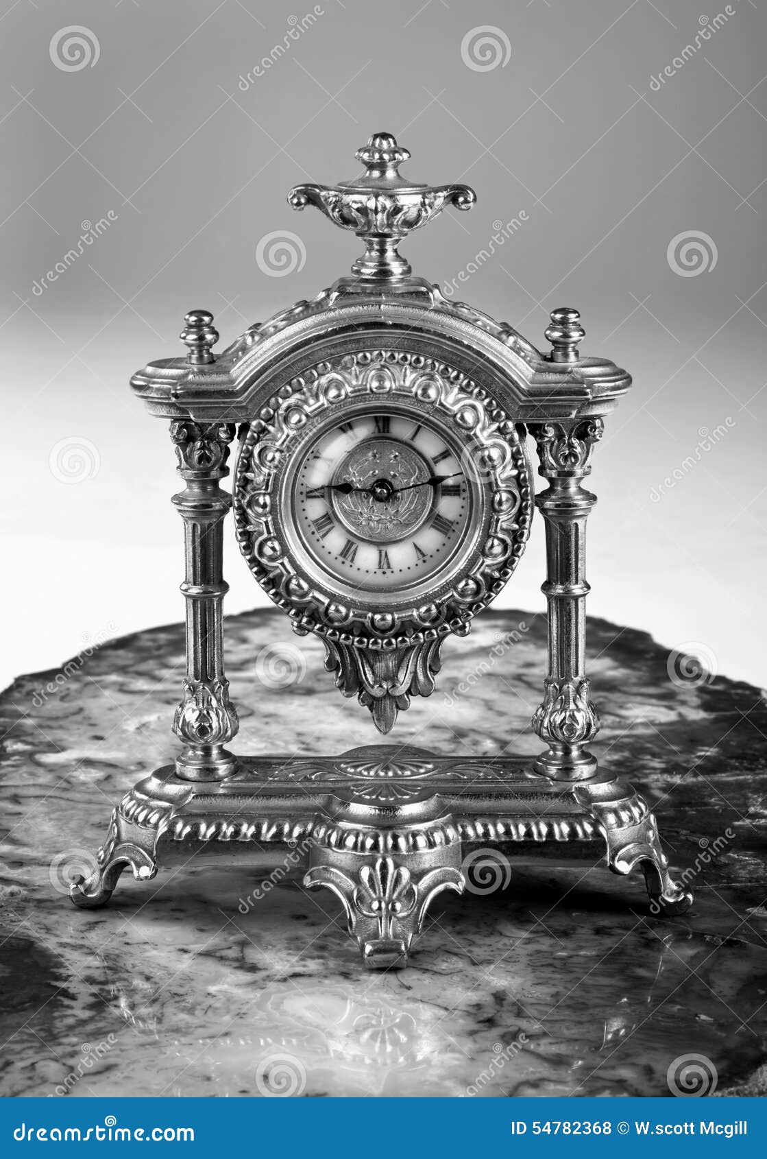 French Gold Clock in Black and White. Stock Photo Image of france
